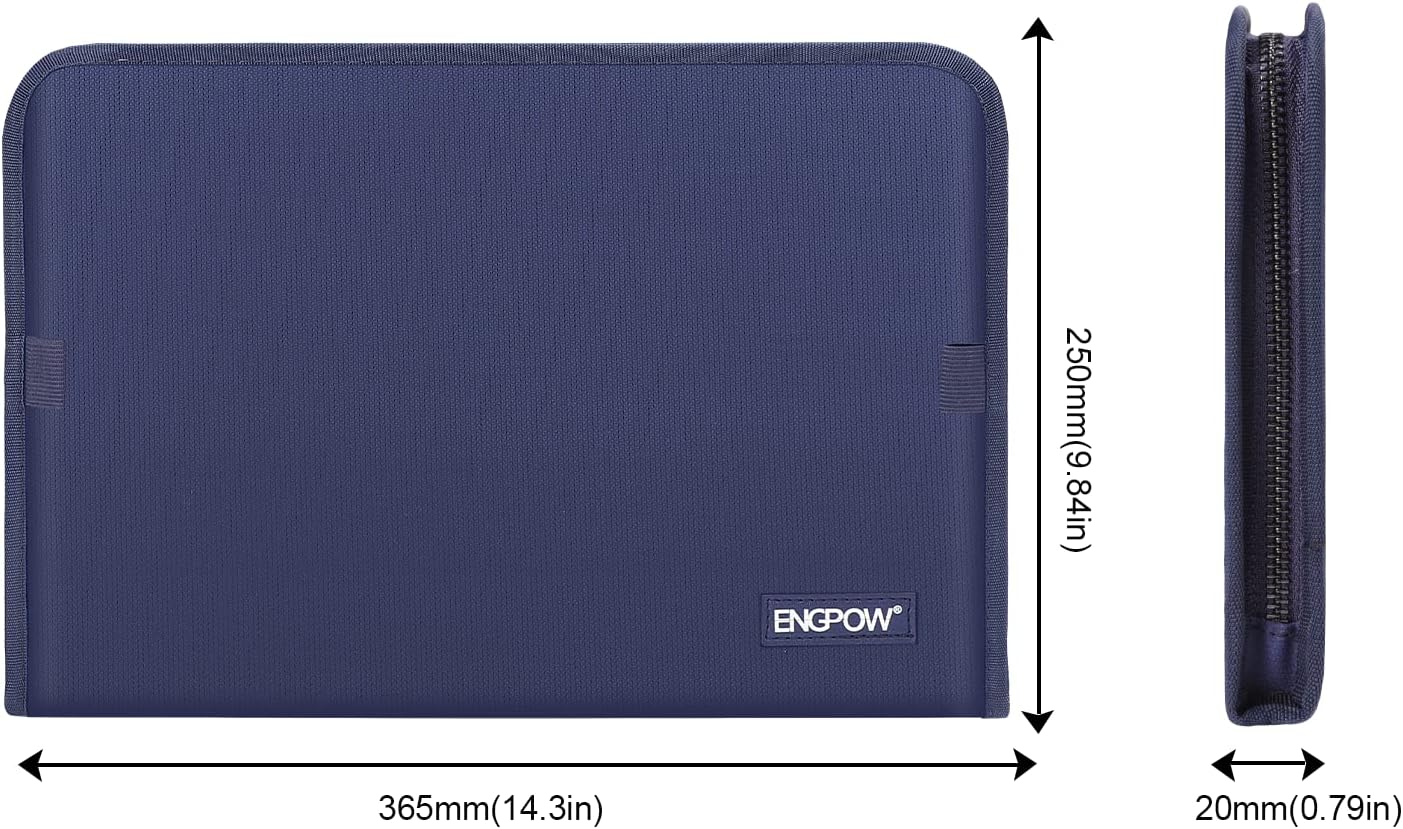 ENGPOW 13 Pocket Expanding File Folder,Fireproof Accordion File Folder Document Organizer with Zipper Closure,Portable Filing Organizer Safe with Colorful Tabs for A4/Letter Size Paper,Files(Blue)