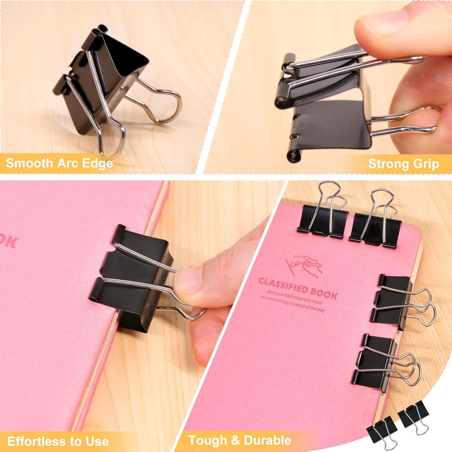 Coideal Black Binder Clips Medium, 1.25 Inch Black Metal Paper Clips 24 Pcs 32mm Foldback Bull Clip Clamps for Office School (1 1/4 Inch)