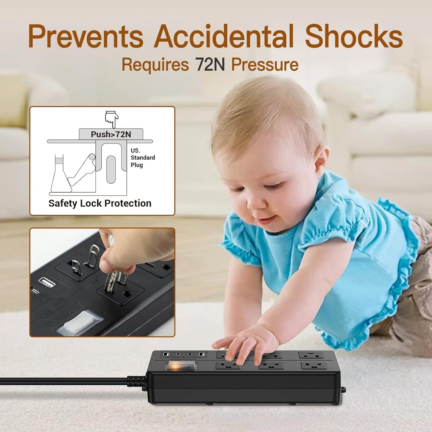 Outdoor Power Strip Weatherproof,Waterproof Surge Protector with 4 USB Ports and 6 Outlets,15 FT Extension Cord with Flat Plug,Shockproof Overload Protection, Wall Outlet for Home Office Porch Patio