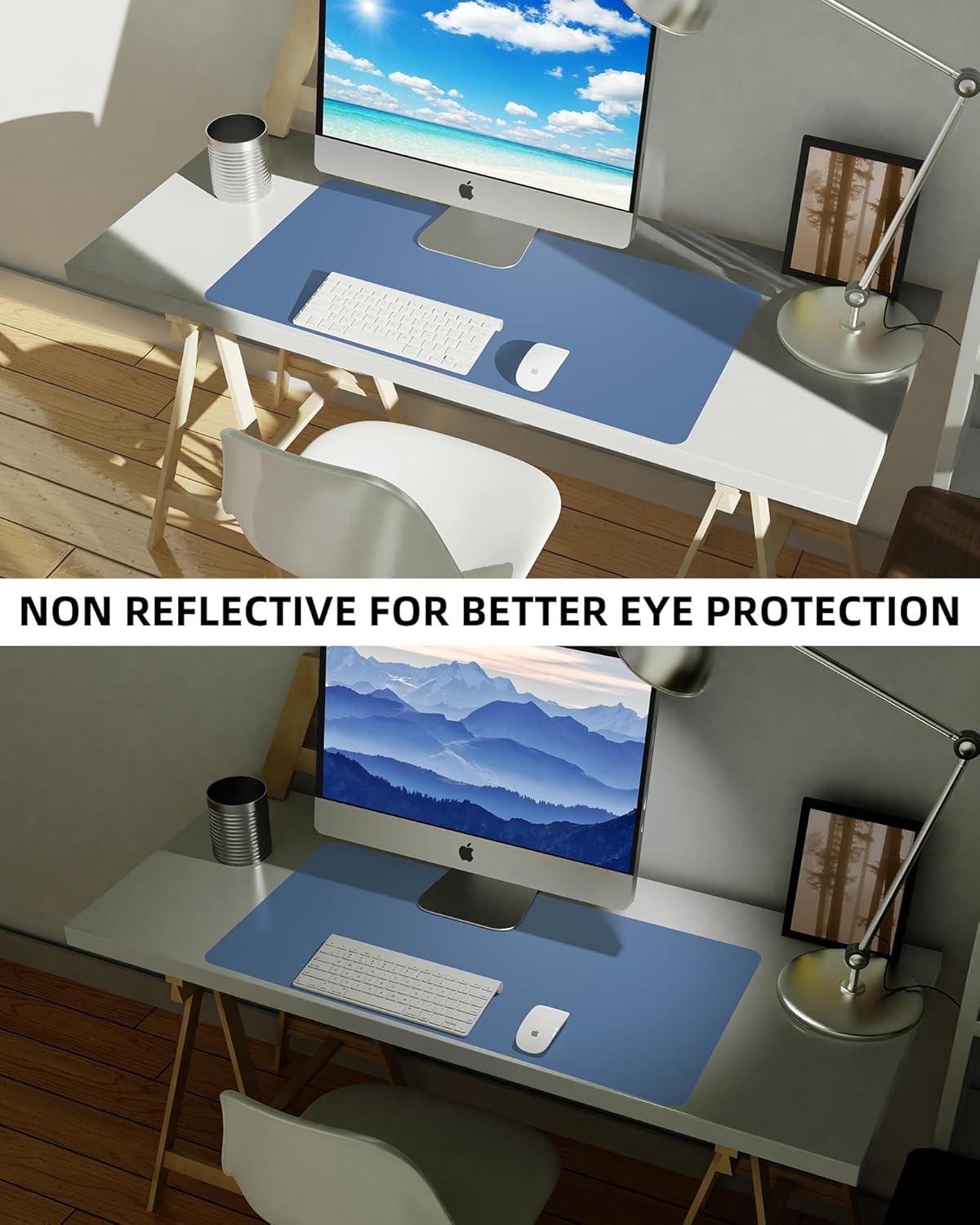 Leather Desk Pad Blotter,Mouse Pad,Office Desk Mat, Non-Slip PU Leather Desk mat,Large Desk mat,Waterproof Keyboard mat for Office/Home/Decor (Grey Blue,35" x 17")