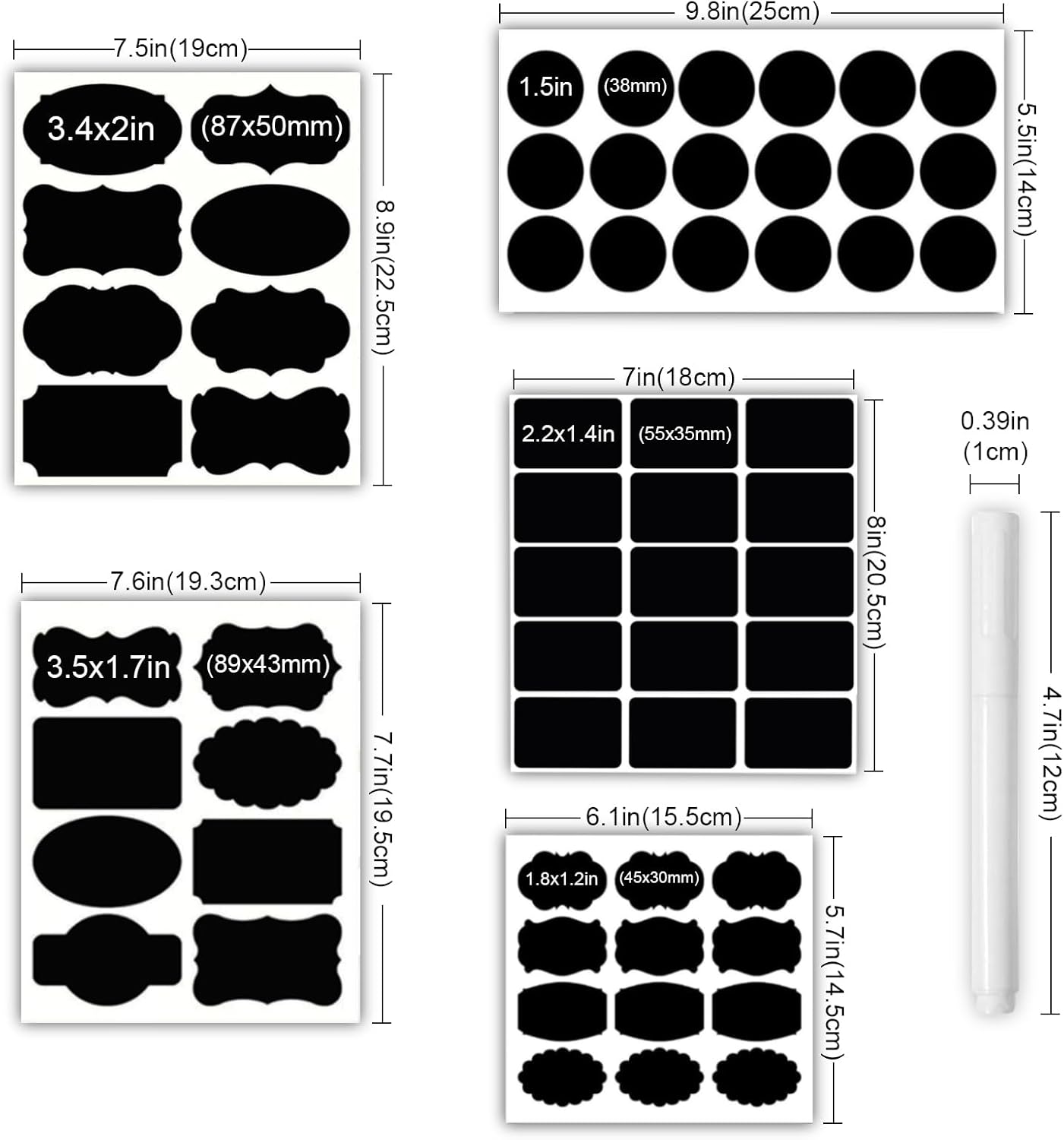 Chalkboard Labels 244 PCS, Waterproof Reusable Blackboard Stickers with 2 Chalk Marker, Erasable Handwritten Stickers or Food Containers, Mason Jars, Pantry, Bottles Storage Bins (244 PCS)