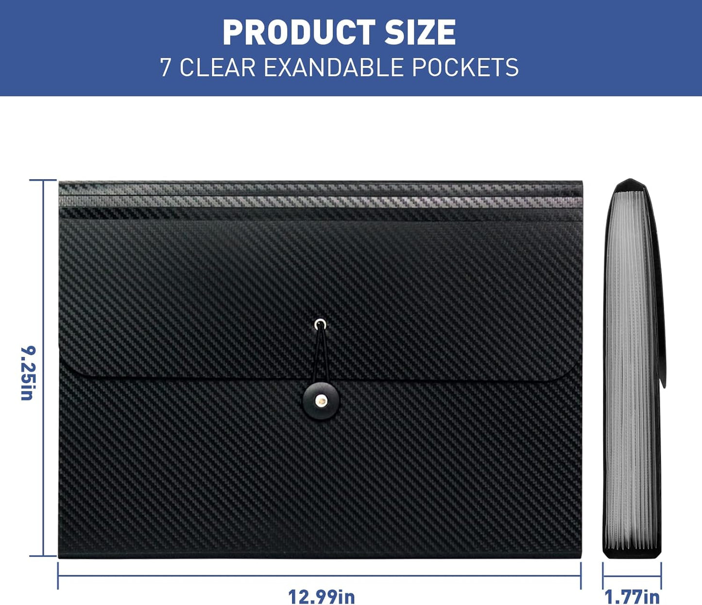 7 Pocket Expanding File Folder with Tab Inserts, Accordian File Organizer Document Receipt Organizer, Accordion Folder File Keeper A4 Letter Size, for School Home Office, Black(Pack of 3)