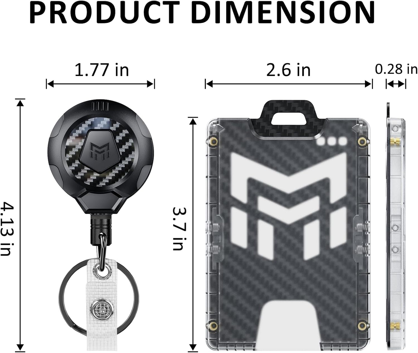 MNGARISTA Retractable Badge Holder, Heavy Duty Badge Reel Keychain with Belt Clip, 3K Carbon Fiber ID Card Holder Lanyard with 32.28" Retractable Key Chain, Black