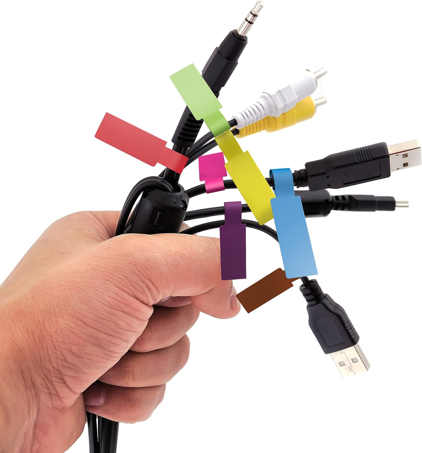 Kenco Cable Labels - 240 Labels 12 Sheets, 10 Colors Waterproof Cord Labels - Write on Stickers Tear and Liquid Resistant for Color Coding and Identification -Made in The USA (960 Labels)