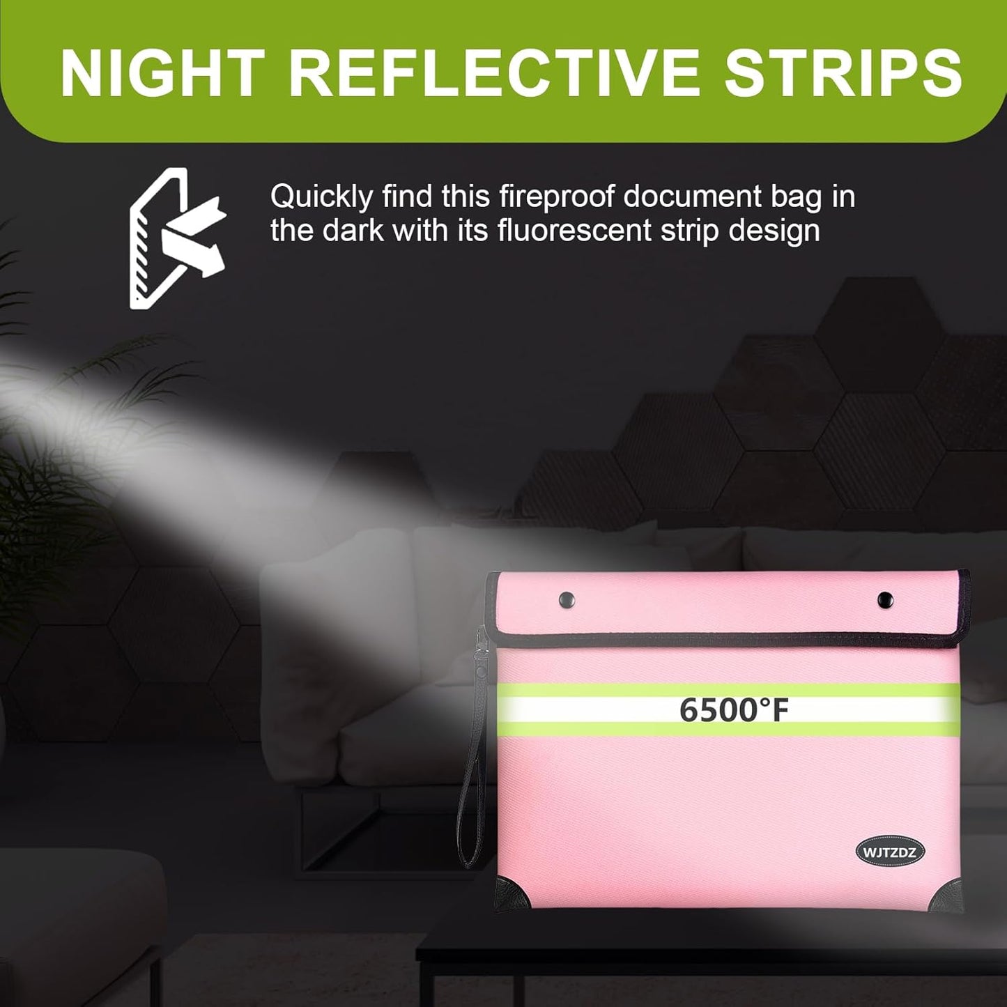 Upgraded Fireproof Money Bag,10 Layers of Heat Insulated Materials,6500F Fireproof,Waterproof Zipper,Reflective Strip,Document Bag with Handle for Cash,Important Documents(Not Suitable for A4 Files)