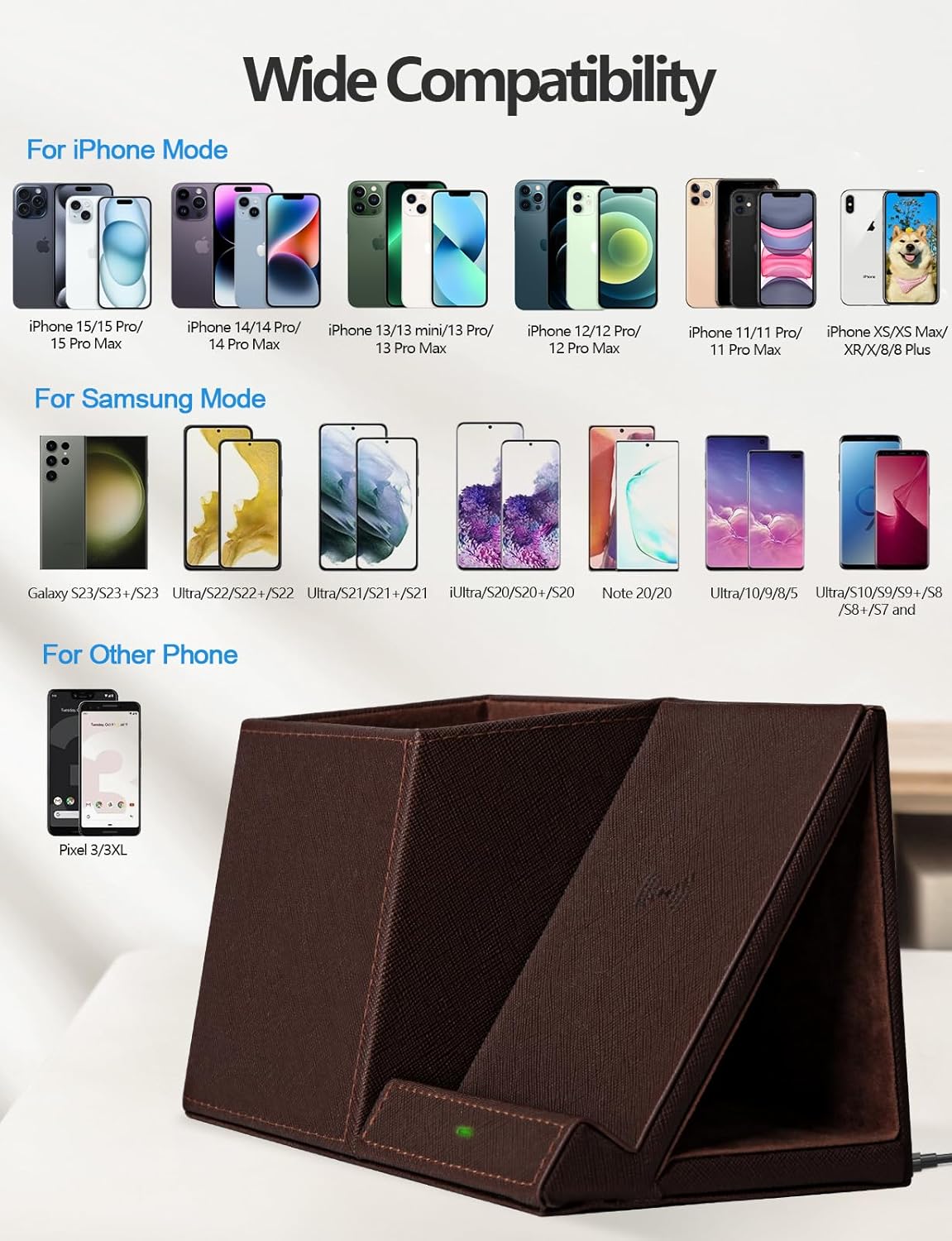 Desk Supplies Organizer, Multi-Functional Pencil Pen Holder with Wireless Charger, Desktop Stationery Organizer, Home Office Supply Storage Box Caddy (Brown)