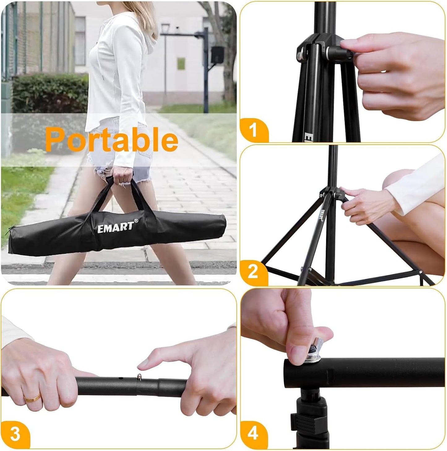 EMART Photo Backdrop Stand kit, 10 x 10 ft Back Drop Adjustable Frame for Photography, Photoshoot Banner Background Support Holder for Parties Dectoration