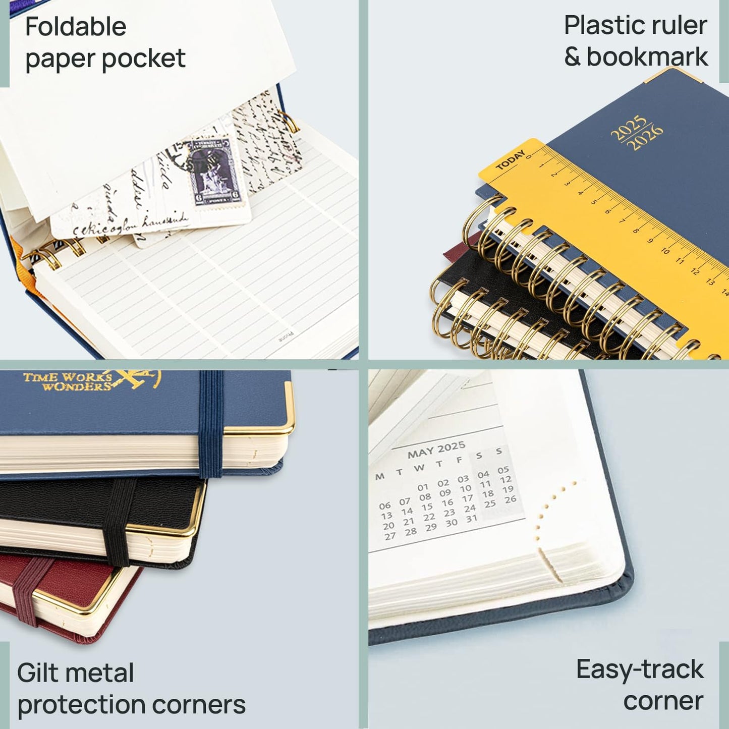 POPRUN Pocket Planner 2025-2026 (Spiral Hardcover - 4''x 6.25''), Daily Weekly and Monthly (July 2025 - June 2026) with Hourly Time Slots, for Purse, 100 GSM - Orange