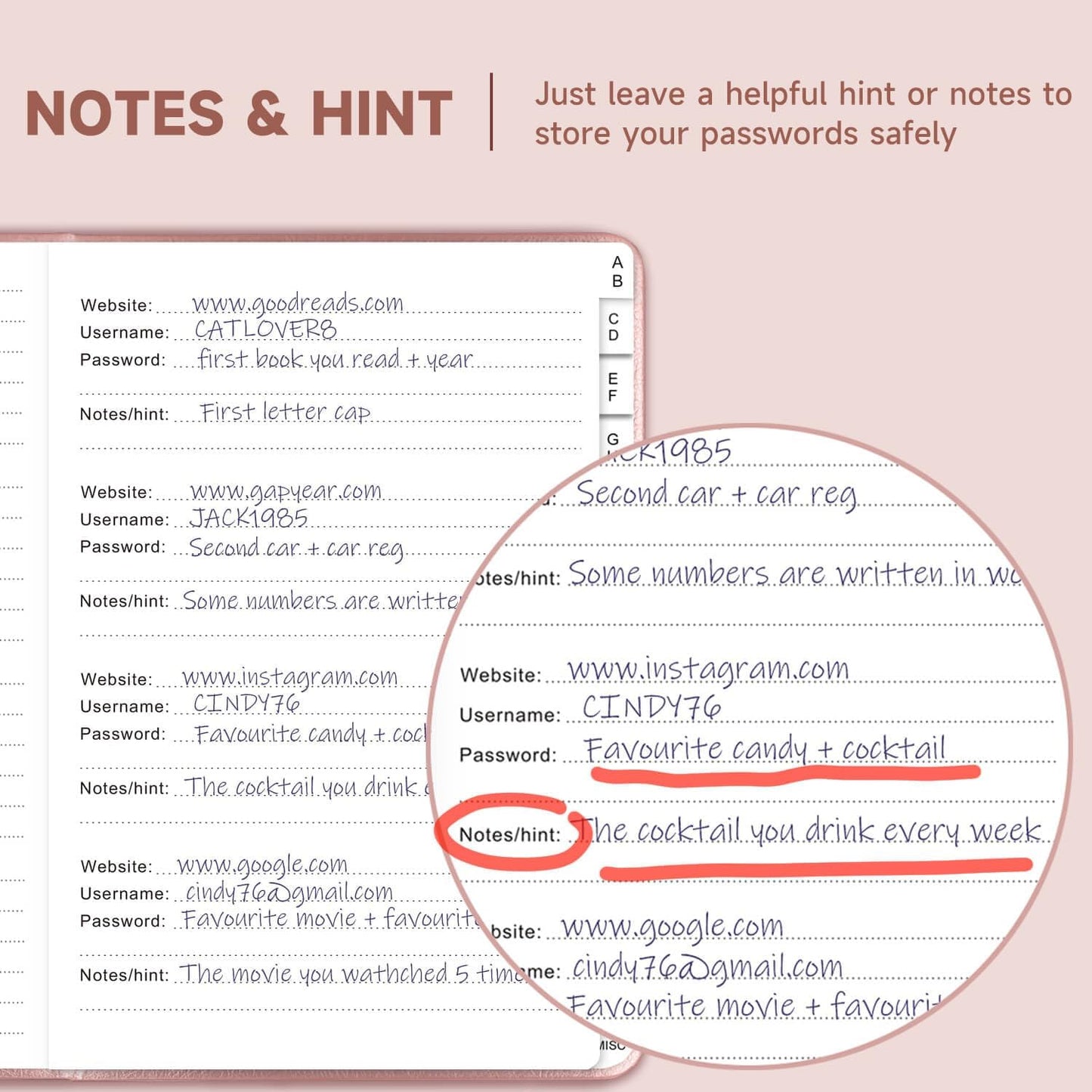 Password Book with Alphabetical Tabs – Hardcover Internet Address & Password Organizer – Password Keeper Notebook for Computer & Website – 7 x 10" Log-in Password Journal w/Thick Paper (Rose Gold)