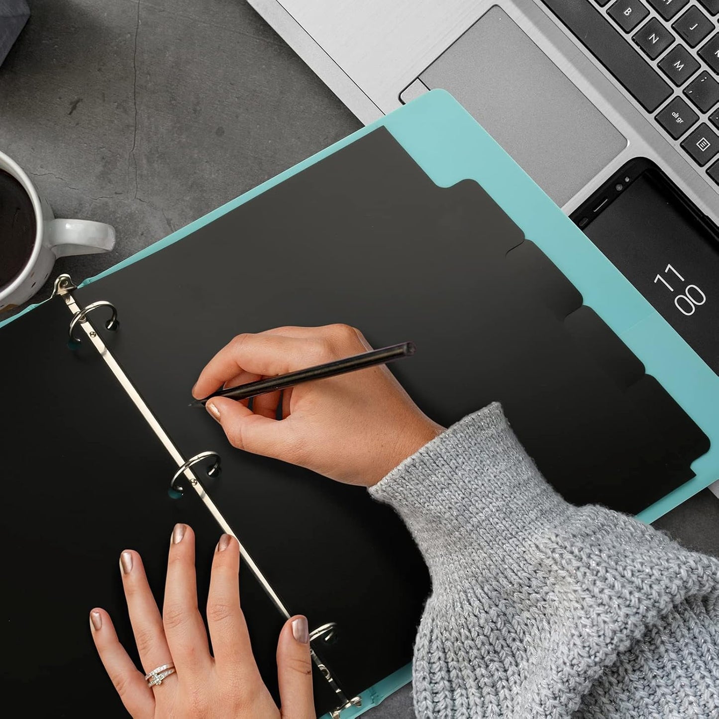 3 Ring Binder Dividers with 5-Tabs for Letter Size, 1/5 Cut, 3-Hole Punched, Write & Erase Plastic Binder Dividers Extra Durable Section Index Dividers for Binders, Pack of 10 Sets, 50 Dividers Total