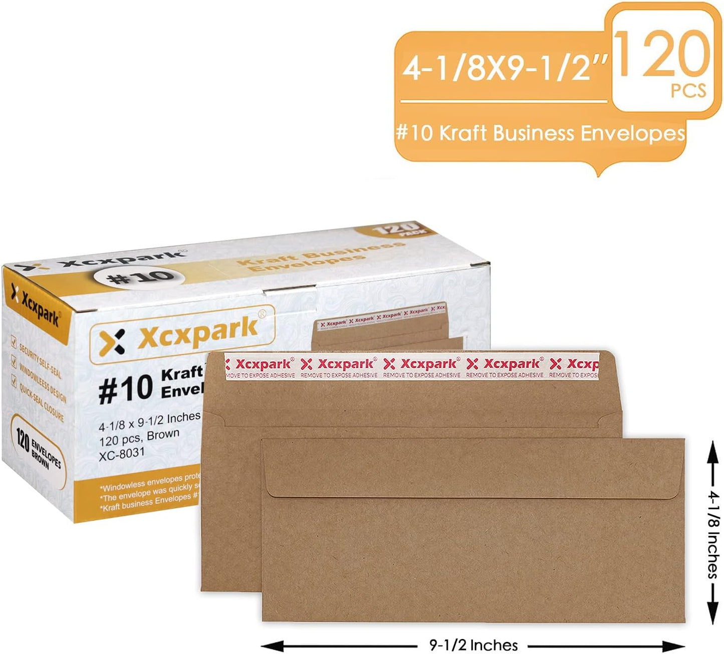 120 PCS #10 Brown Self Seal Kraft 4-1/8 x 9-1/2 inches Security Envelopes, Windowless Invisible Envelopes Super Strong Quick Seal Envelopes Security Tint Pattern Secure