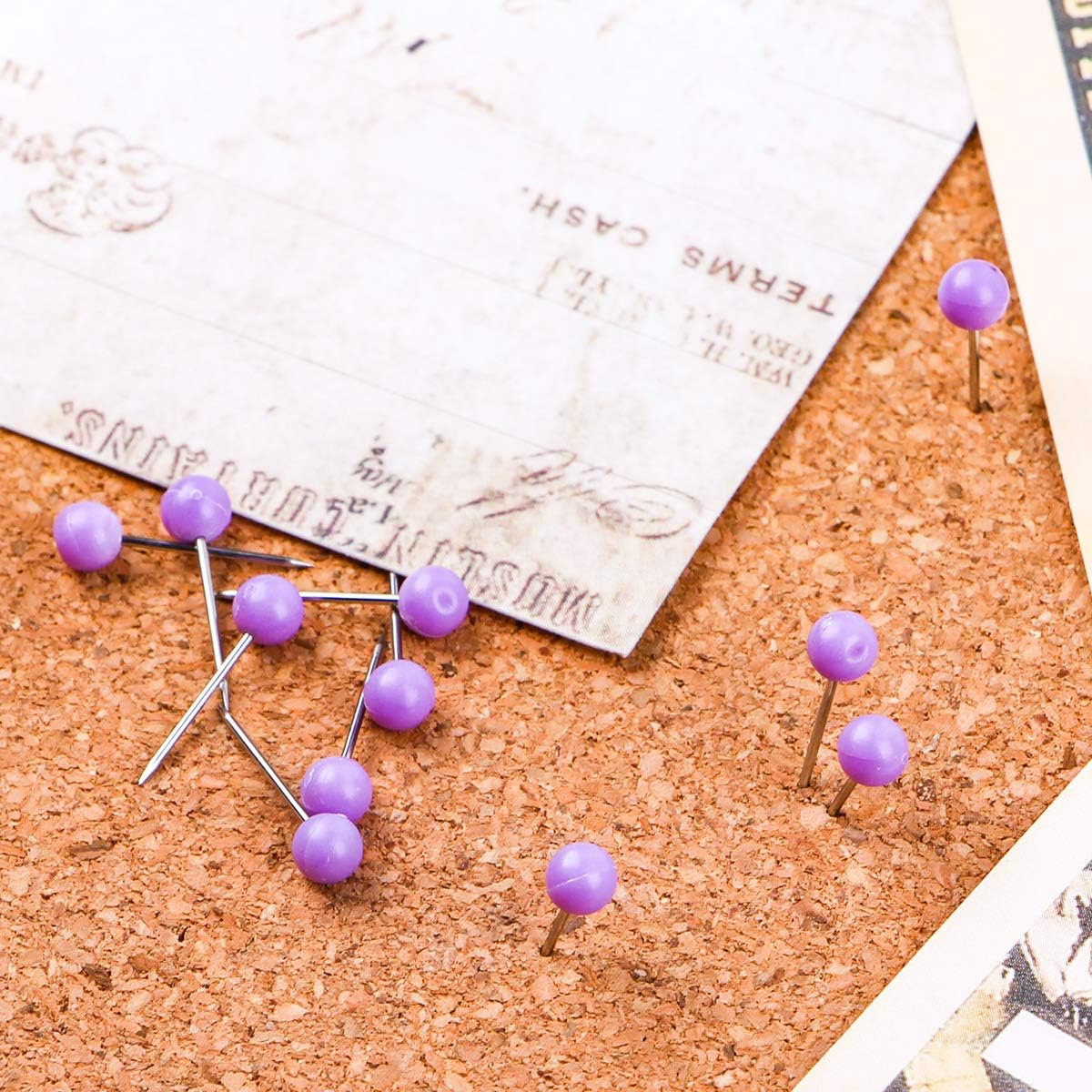 Map Tacks 1/8-Inch Assorted Color Beads Head Map Marking Push Pins,500-count (Purple)
