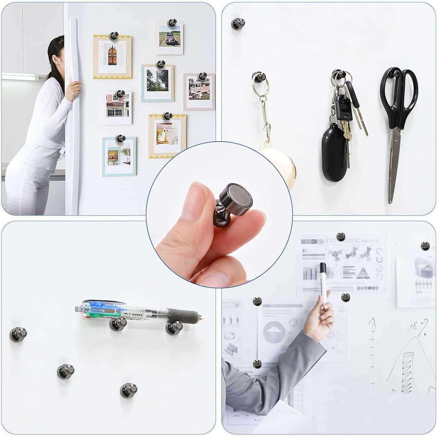 Black Fridge Magnets, Small and Strong Refrigerator Magnets for Whiteboard, Push Pin Magnet s for Classroom, Kitchen Accessories, Dry Erase and Map, Magnetic Decorative Magnets
