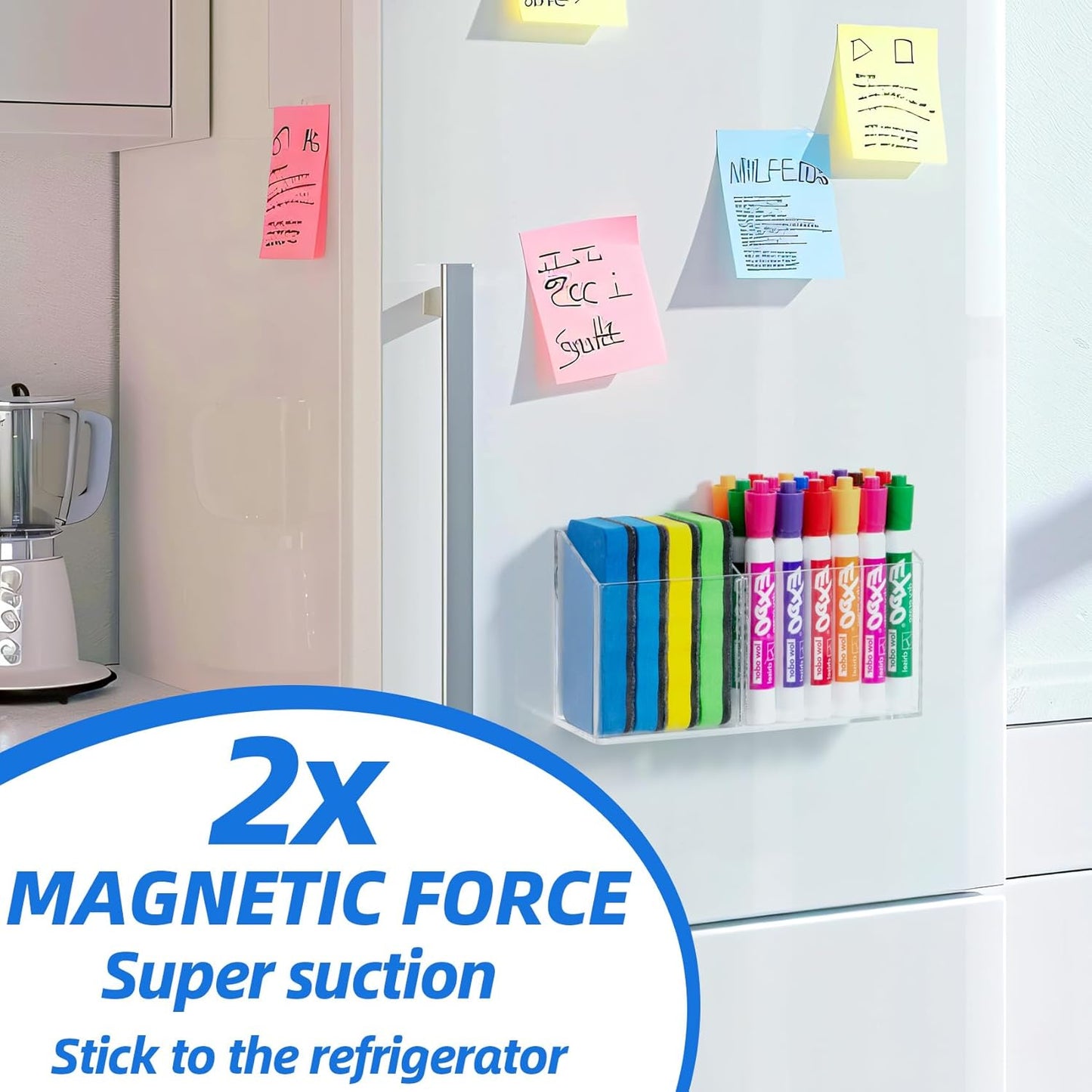 Simetufy Large Magnetic Dry Erase Marker Holder, Magnetic Pen Holder, Whiteboard Marker Holder with Movable Divider for Glass, Fridge & Locker, Non-slip Acrylic Magnetic Marker Holder