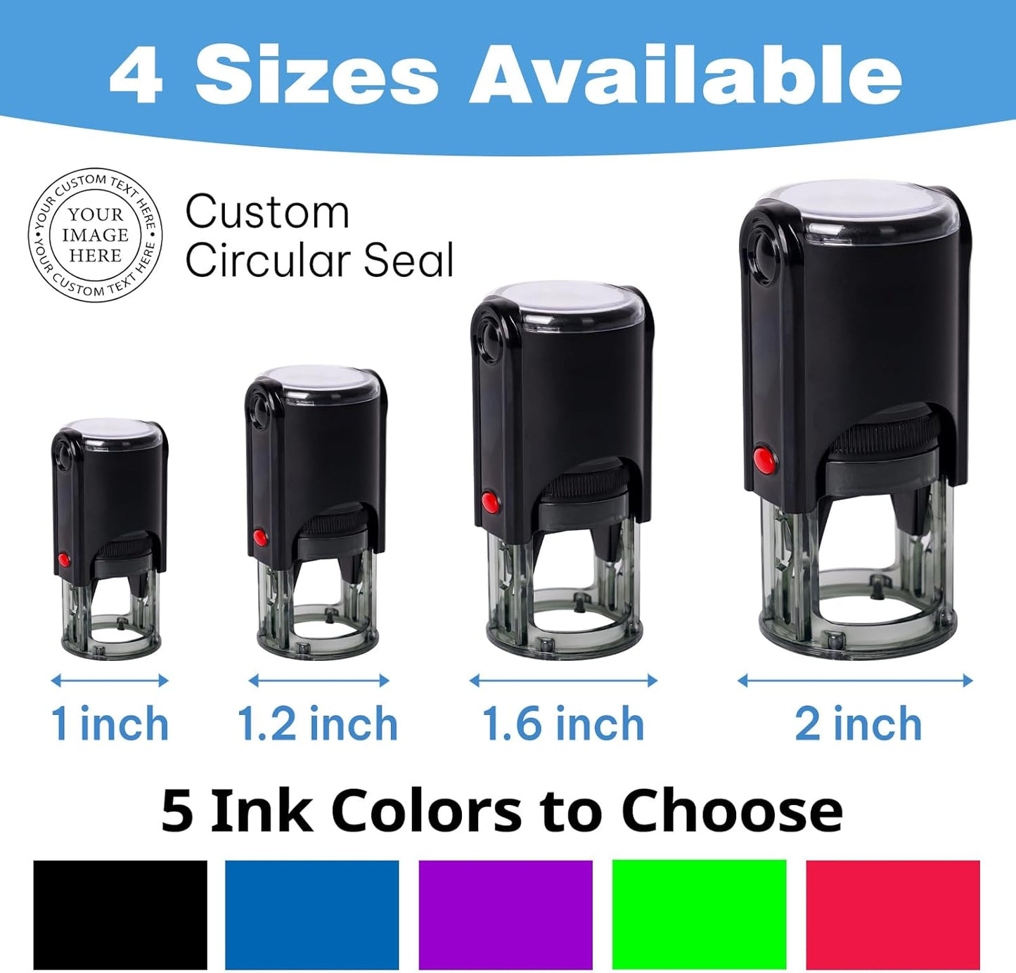 Custom Logo Stamps Self Inking - Personalized Business Logo Text Stamp - Personalized Image Self-Inking Stamper for Office - 4 Sizes - 5 Ink Color Options (Logo)