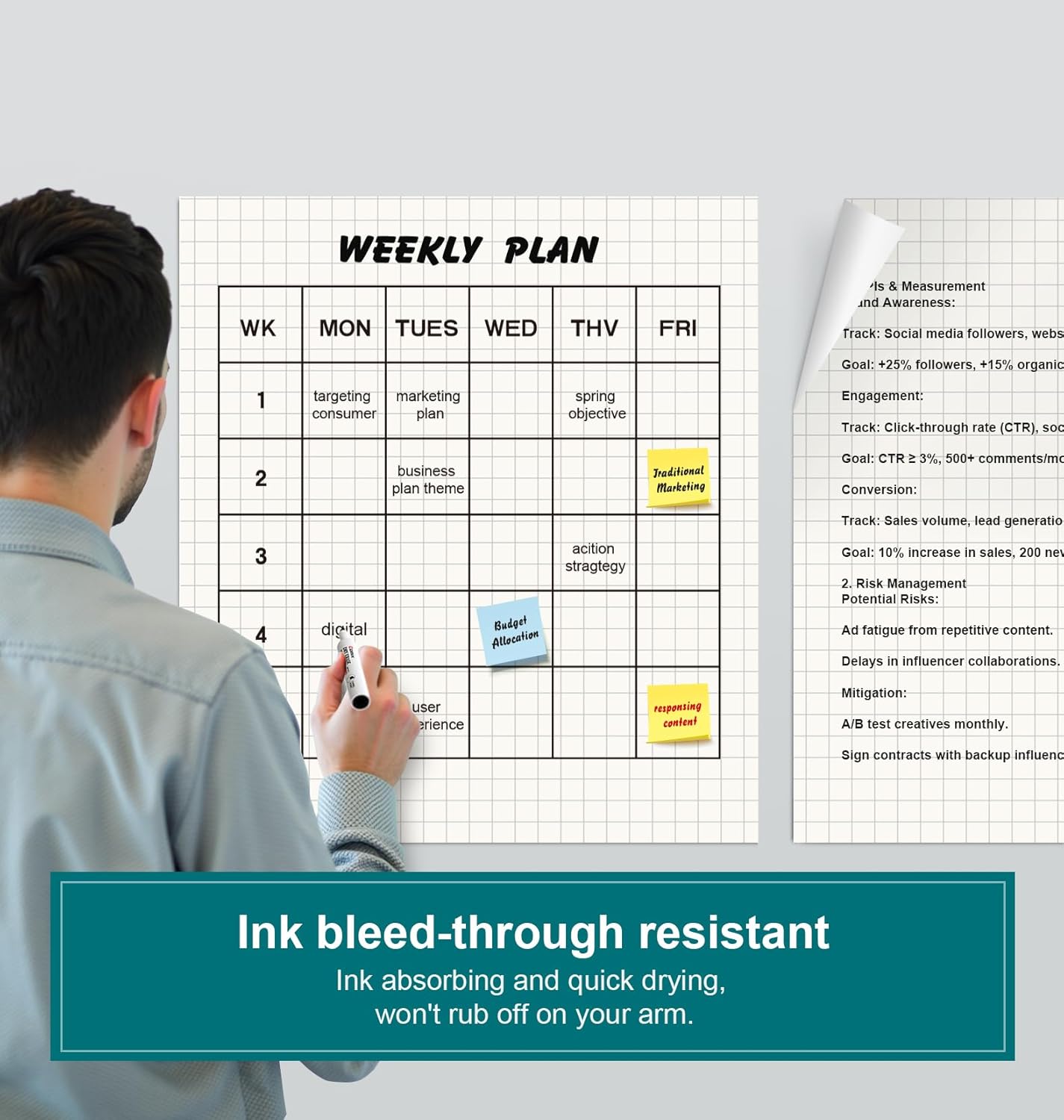 ViVin Grid Sticky Easel Pad, 25 x 30 Inches Flip Chart Paper for Teachers and Students, Large Self Stick Easel Paper for School & Office, 30 Sheets/Pad, 10 Pads/Pack