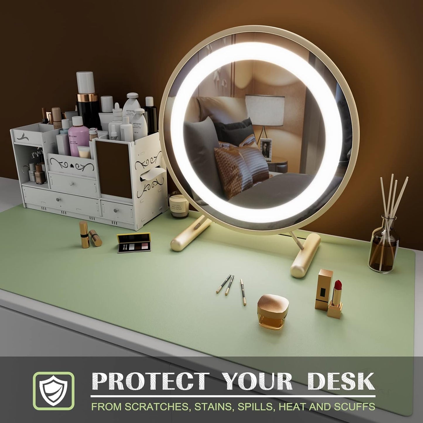 K KNODEL Large Office Leather Desk Mat, Mouse and Keyboard Pad, Computer and Laptop Mat, Desktop Protector and Cover, Writing Pad and Blotter (35.4"x17", Light Green)