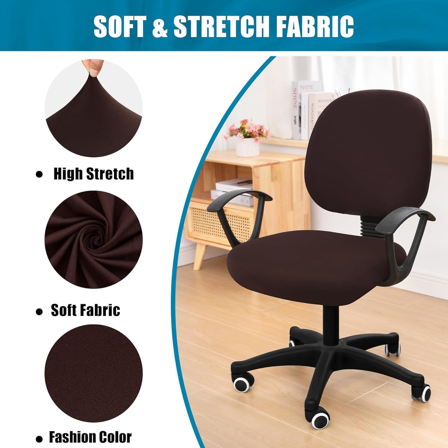Smiry Stretch Printed Office Computer Chair Covers, Universal Washable Removable Desk Rotating Chair Slipcovers Protector, Seat + Backrest Cover - Chocolate
