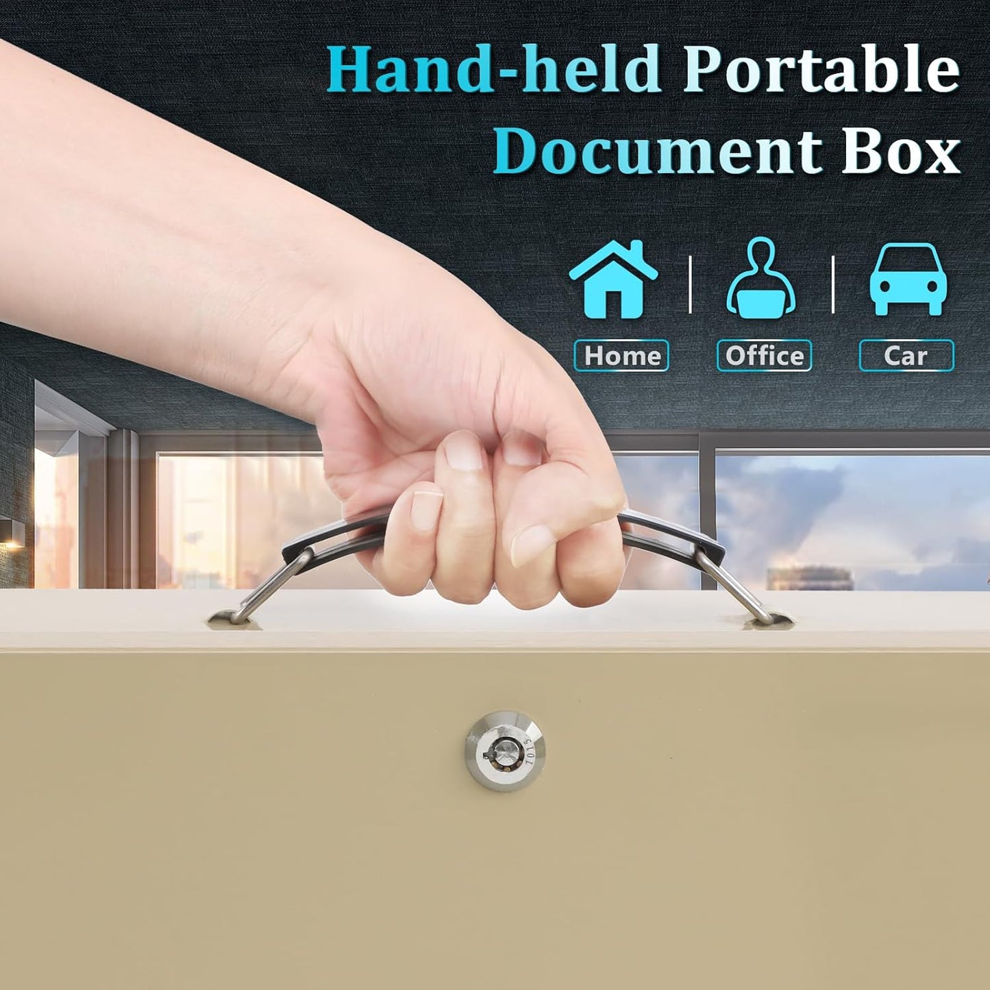 Dalmbox Portable Fire Safe Box with Key Lock, 13.2”x 11”x 5.1'', Fire Resistant Metal Storage Box, Lock Box for Documents, Safety Deposit Box for Home, Outside, Car, X Large, Sand