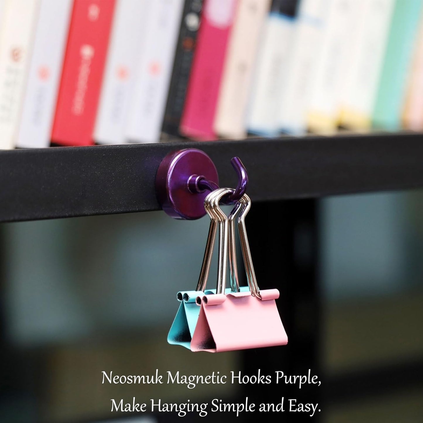 Neosmuk Magnetic Hooks Heavy Duty,Strong Magnet with Hook for Fridge, Super Neodymium Extra Strength Industrial Hooks for Hanging, Magnetic Hanger for Toolbox, Cruise, Grill(Purple,4 Pack)