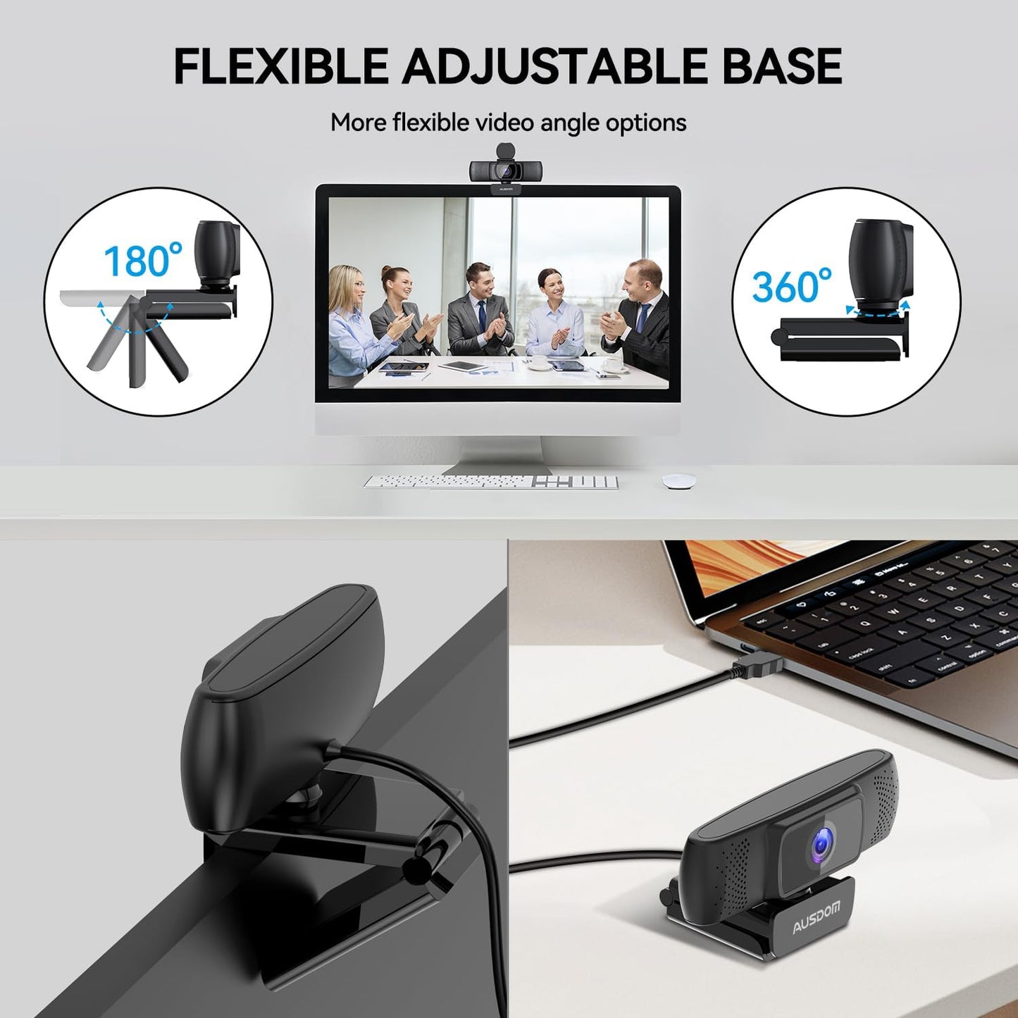 AUSDOM AF640 1080P Webcam with Microphone, 90°FOV USB PC Camera Webcam with Privacy Cover, Plug and Play Computer Camera for Online Calling/Conferencing, Zoom/Skype/YouTube, Laptop/PC