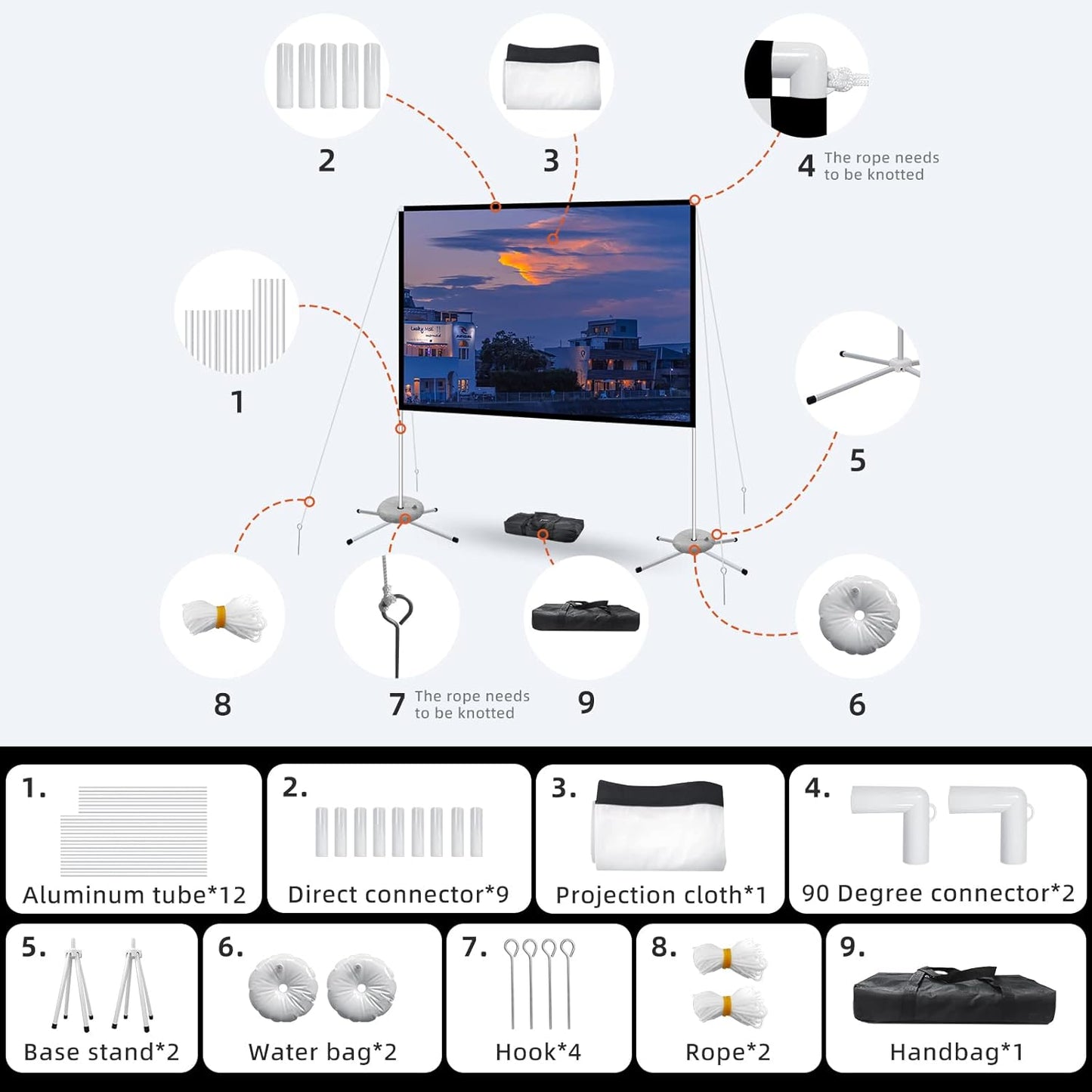 Portable Projector Screen 60inch,Movie Projection Screen,Indoor Projector Screen and Stand, 16:9 Projector Screen 4K HD Wrinkle-Free Lightweight