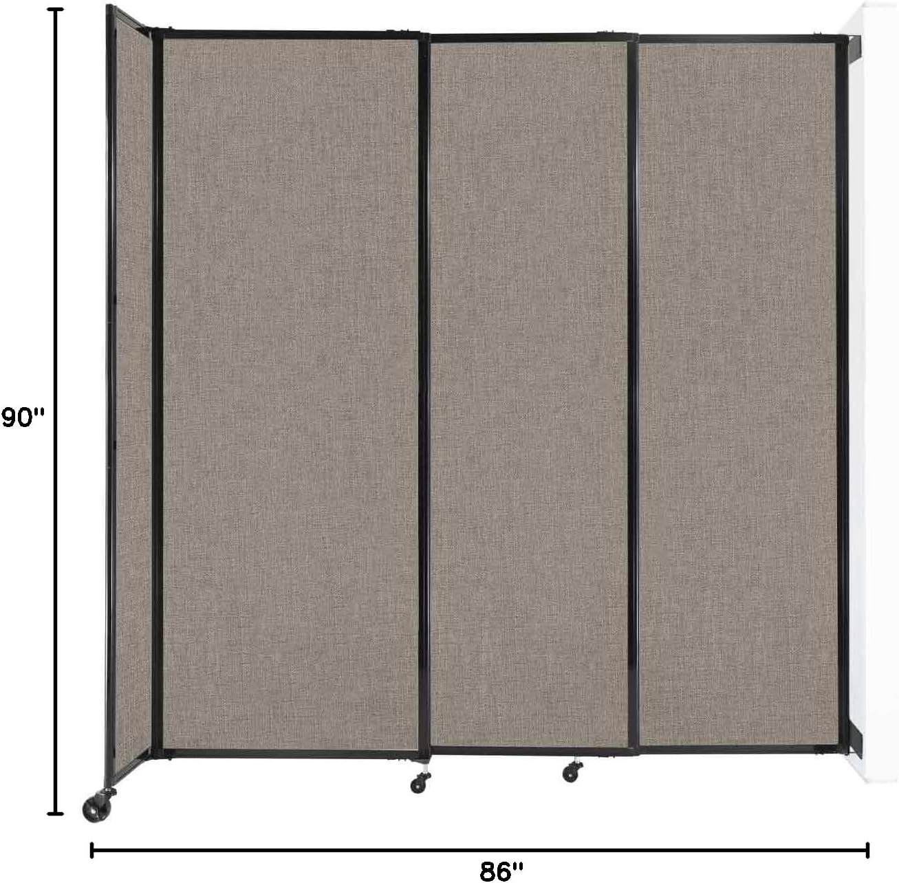 Wall-Mounted Sliding StraightWall Room Divider | Adjustable Widths | Locking Wheels | Room Separator | Up to 7'2" Wide x 7'6" Tall Warm Pebble Fabric Panels