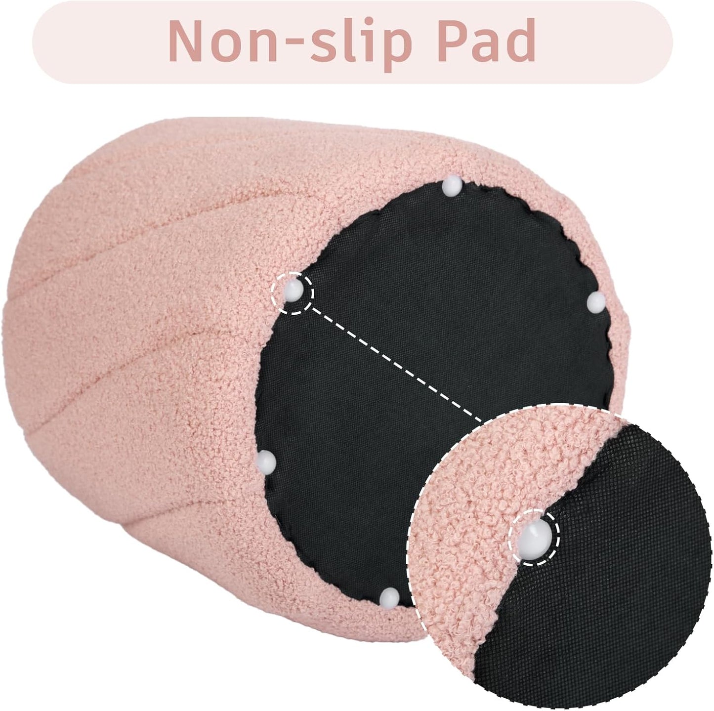 Modern Round Ottoman 2Pcs, Spiral-Tufted Foot Stool Ottoman, Teddy Fleece Upholstered Vanity Stool for Makeup, Bedroom, Living Room, Pink