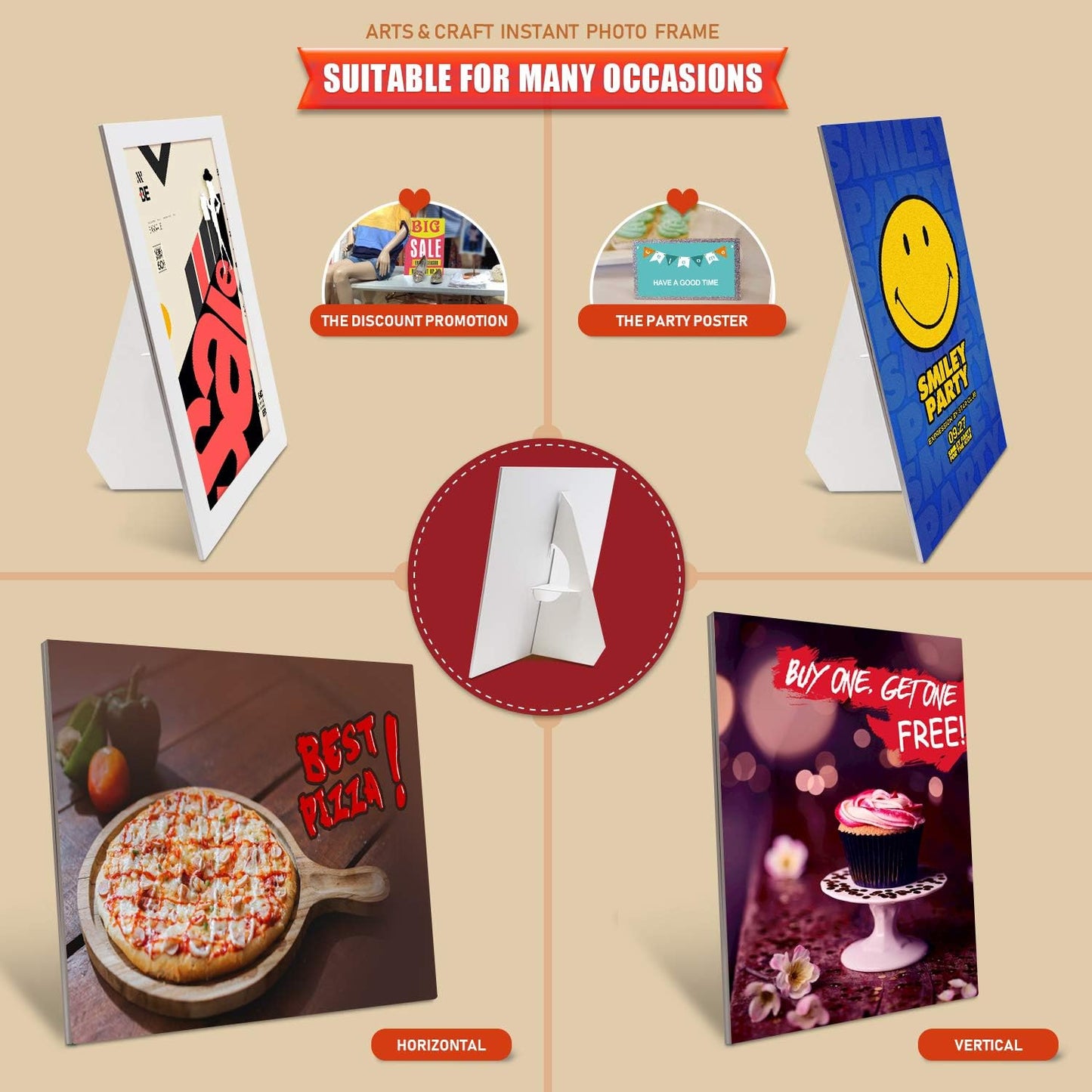 Golden State Art, 12 Inch Self Stick Easel Back, Cardboard Stand, Single Wing, Archival Quality, Display Posters Pictures Brochures, Easy and Fast Application (Pack of 50) White, Made in USA