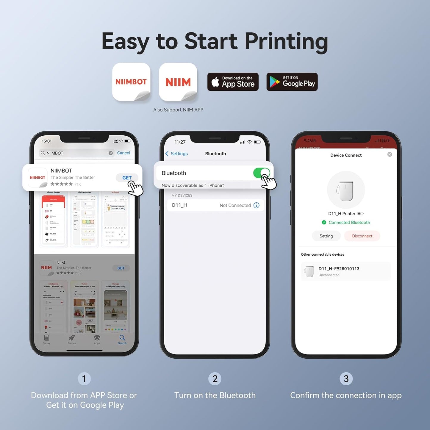 NIIMBOT D11 New Version Label Maker Machine with Tape,300DPI Bluetooth Label Printer, Portable Thermal Printer,Sticker Maker for Organizing Home Office School,Full Black