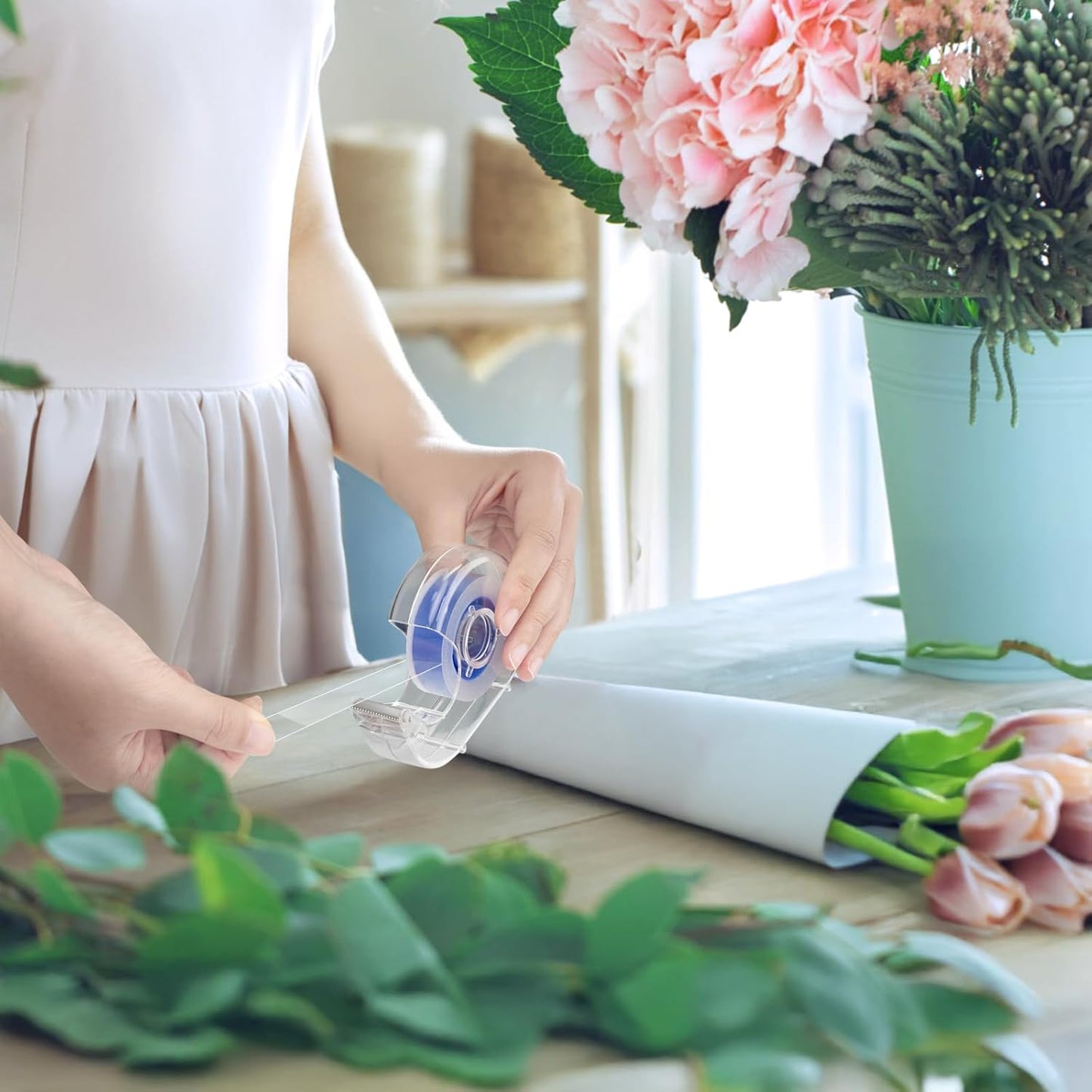 8 Pcs Transparent Tape with Dispenser, 0.7 x 1000 in Blue Core Clear Tape Rolls Bulk, Office Tape Refills for Desk, Craft, and Gift Wrapping