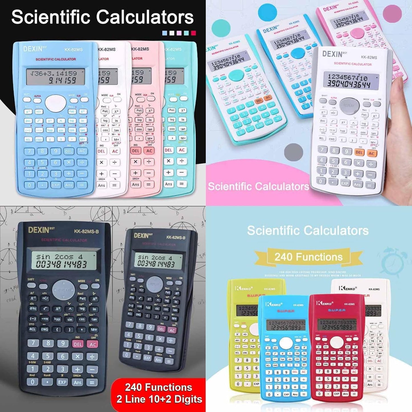 Scientific Calculators Desktop, Scientific Calculators for Students, Scientific Calculator 240 Functions 2 Line 10+2 Digits, Desk Math Calculator for School (Pink)