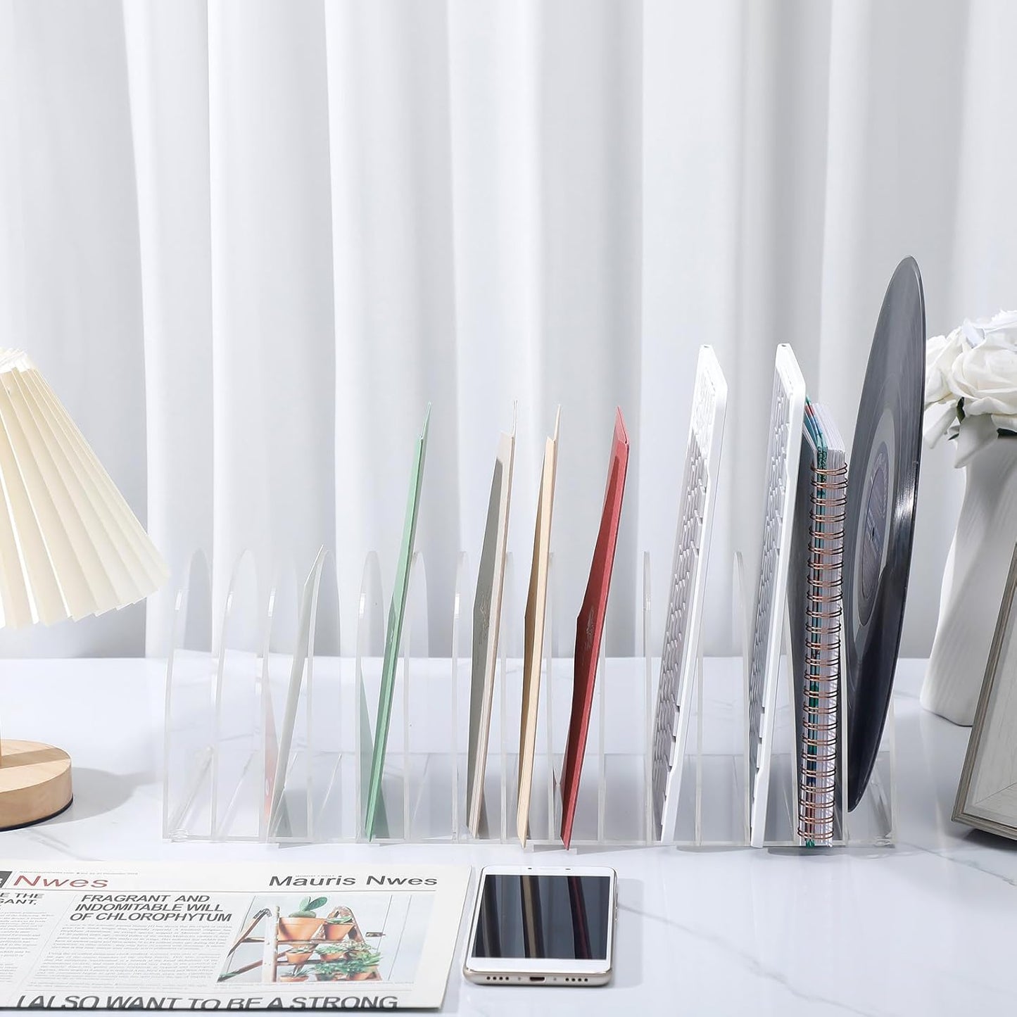 Ctosree Acrylic File Organizer for Desk Vertical 15 Compartments File Sorter Mail Organizer Desktop Countertop Folder Stand Racks for Office Home School Desk(Arch,Clear)