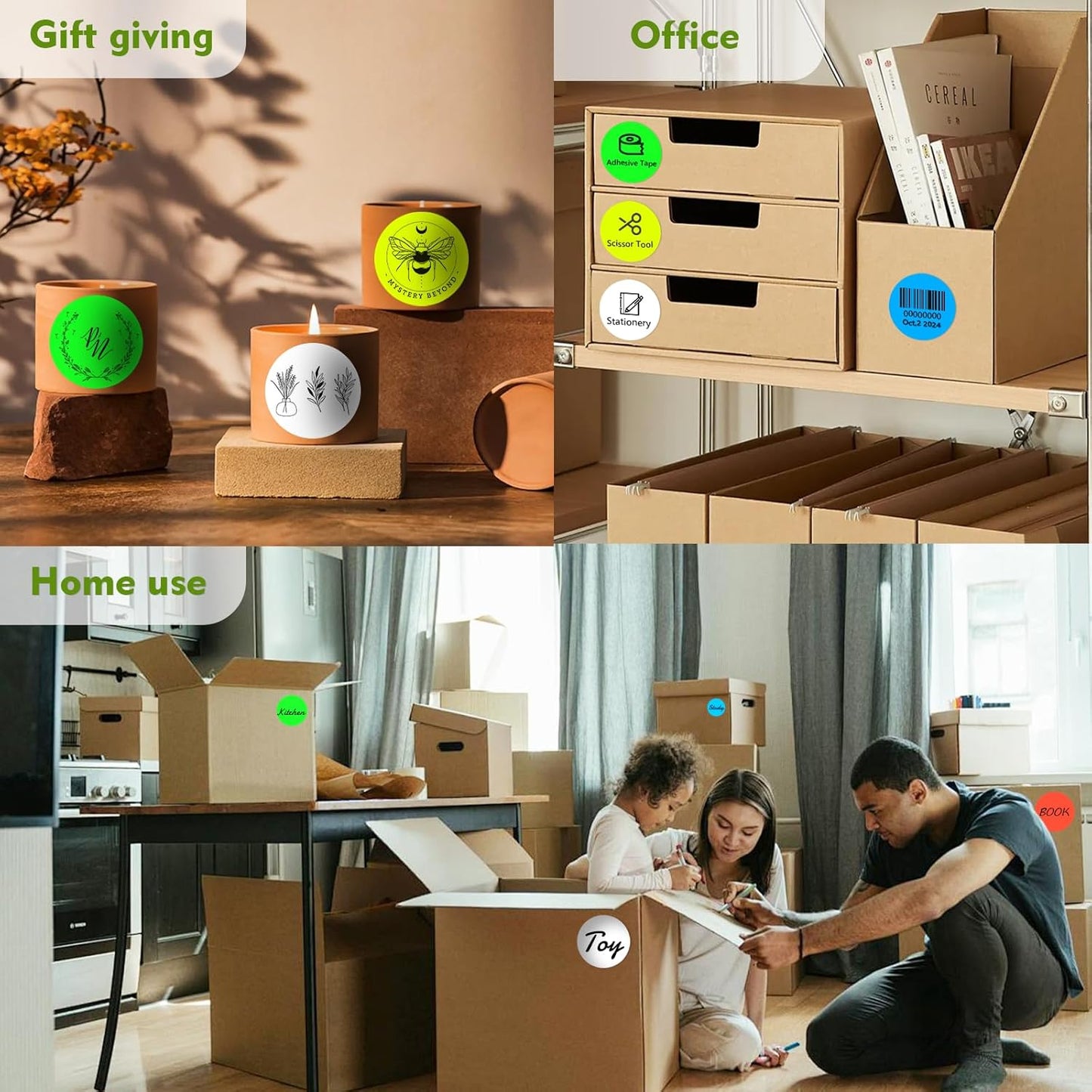 3 X 3 Inch Color Coding Dot Labels Circle Thermal Printable Waterproof 500 Pcs Round Stickers Adhesive Writable for Office, Home, Garage, DIY Sticker, Barcodes, Name Tag, Fluorescent Green