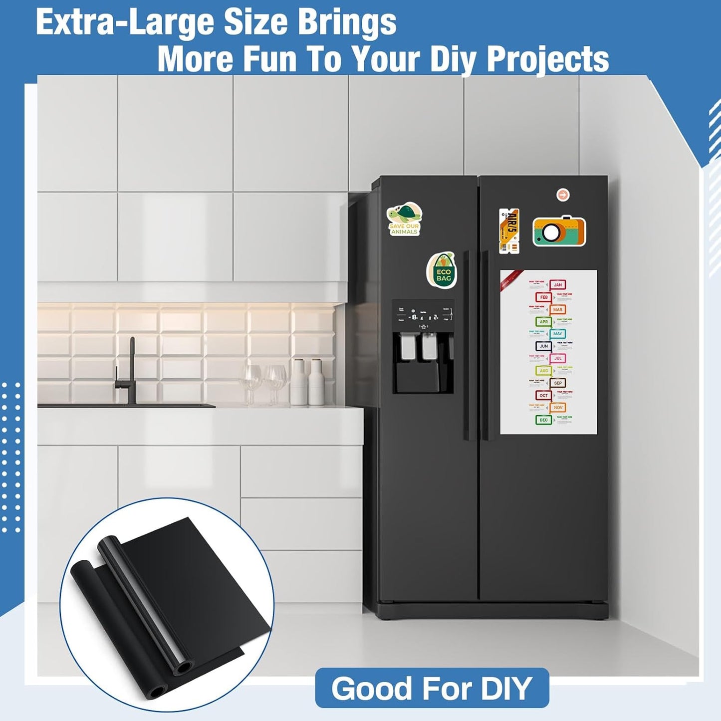 Amylove 12" X 5 ft Extra Large Magnetic Sheets for Crafts Non Adhesive 30 Mil Flexible Sheets for Die Cuts Arts Crafts Refrigerator and Metal Cutting Die Storage