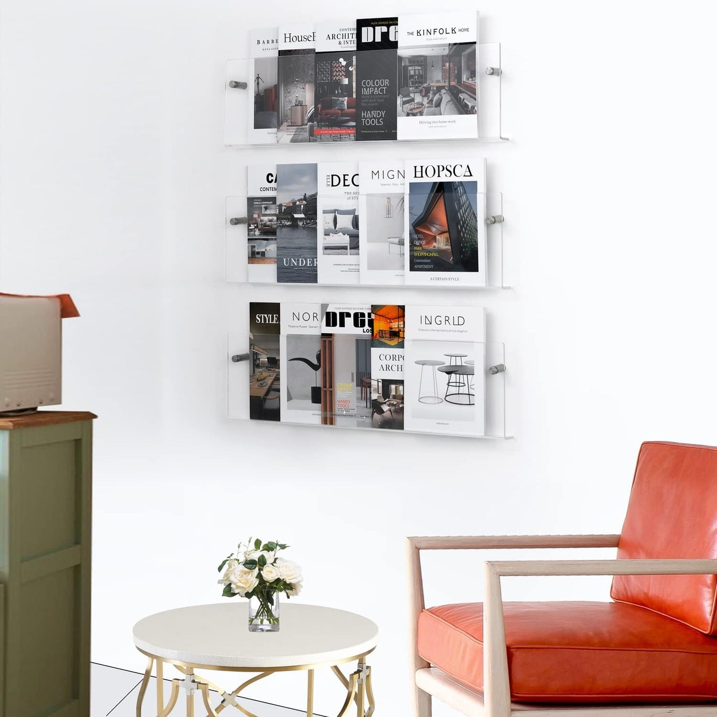 Clear Acrylic Brochure Holder Wall Mount 3 Tier, Hanging Bookshelf Magazine Rack Literature Storage Rack for Waiting Room, Living Room, Office, Home Display