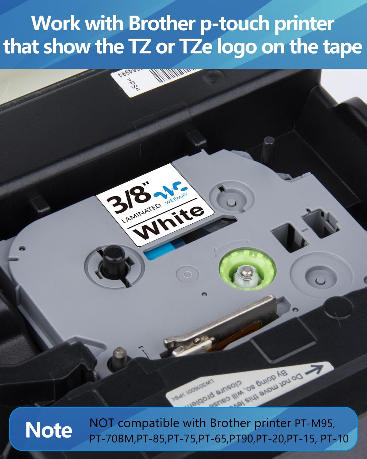 Weemay 3 Pack TZe-221 Compatible for Brother P-Touch Label Tape 9mm 0.35 Laminated White TZe TZ Tape TZ-221 TZ221 TZe221 3/8 Label for PTouch PTD210 PTD220 PTH110BP PTD410 PTD600 Printer