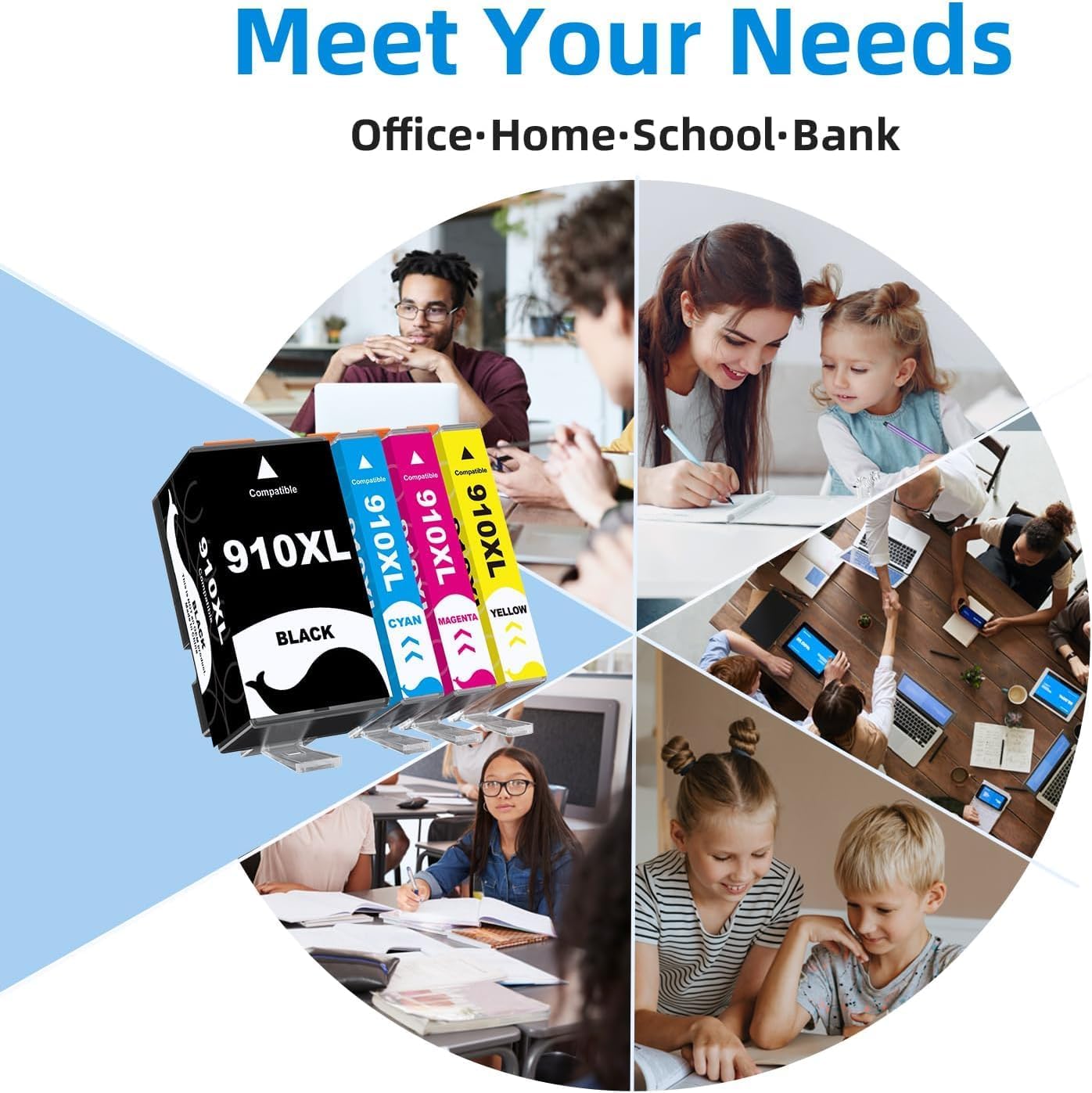 910XL Ink for 910XL Ink Cartridges Combo Pack Replacement Work with OfficeJet 8015e 8022e 8010 8022 OfficeJet Pro 8025e 8028e 8035e 8020 8025 8028 8030 8035 Printers 4 Pack (Black Cyan Magenta Yellow)