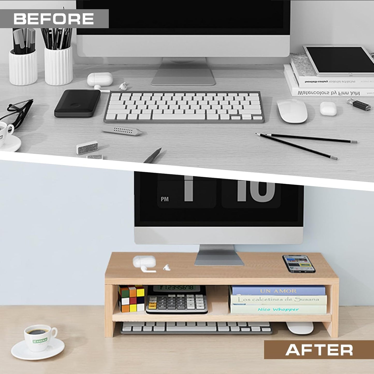 Monitor Stand Riser, 2 Tier Computer Stand, Desk Organizers and Accessories, Desktop Shelf with Storage for TV Screen PC Printer (Oak-18.9inch)