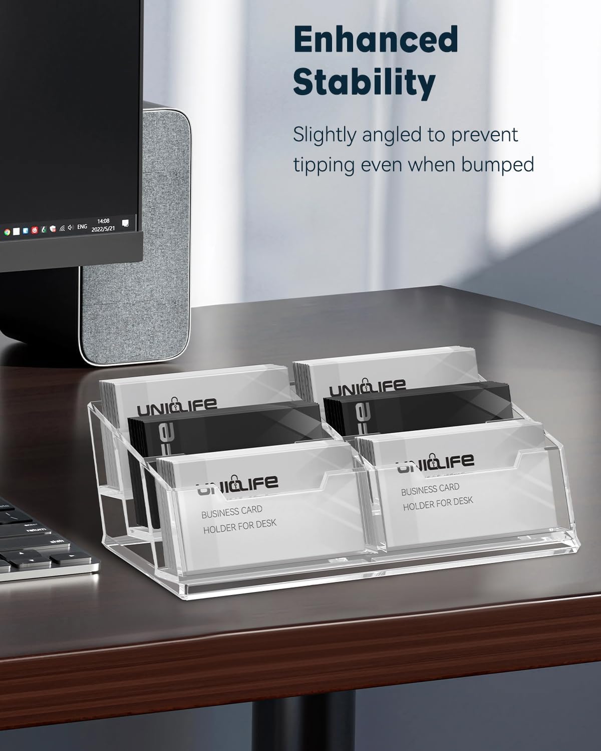 Uniclife Acrylic Business Card Holder for Desk 6 Slots Clear Business Card Display Stand for Men & Women Desktop Business Card Organizer Card Stand for Office Home Exhibition, 360 Card Capacity