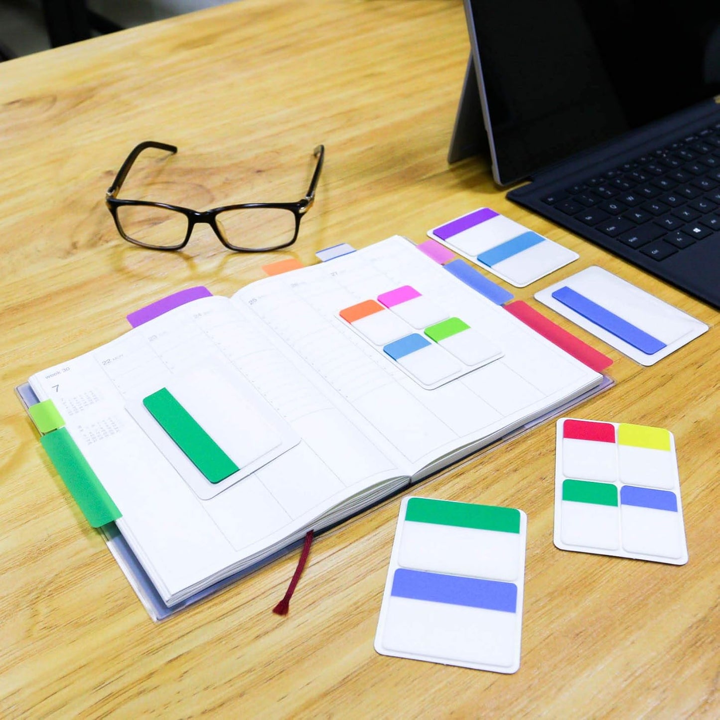 KICNIC Sticky Tabs 480 Pcs, Adhesive Book Tabs, Page Markers, 1 Inch, 2 Inch, 3 Inch Annotation Tabs, Labels for Books, Notebooks, Files, Binders, Bible, Flags for Office and School Use (10 Colors)