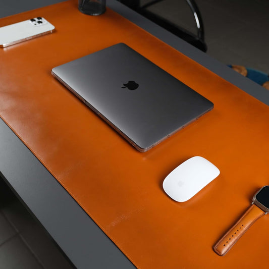 Jersey Genuine Calfskin Leather Desk Pad, Office Desk Mat with Non-Slip Bottom, Smooth Surface for Mouse & Keyboard, Desk Protector (36x19 inches) (Tan)