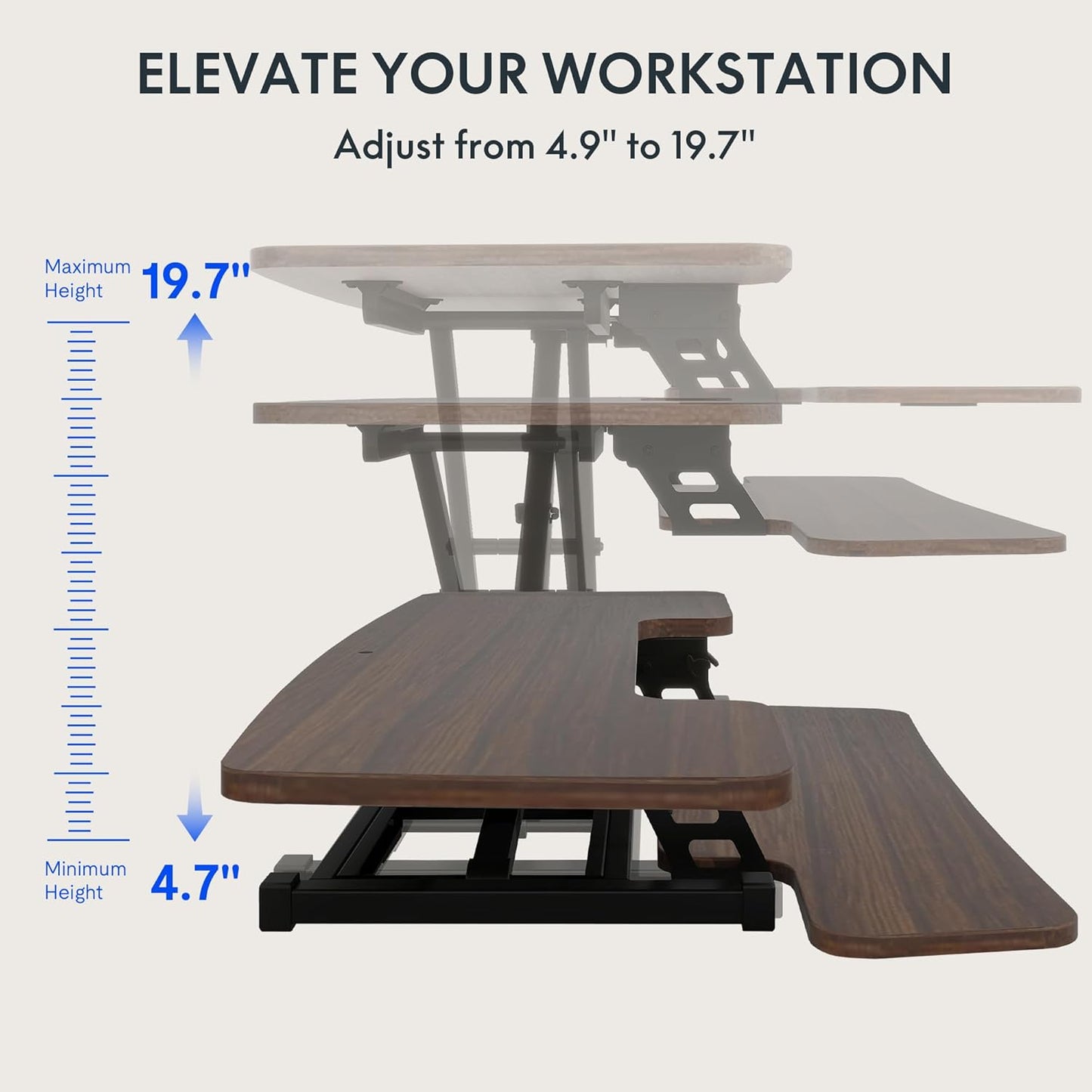 FLEXISPOT 35" Height Adjustable Standing Desk Converter Sit-to-Stand Desk Riser for Home and Office Computer Workstation with Wide Keyboard Tray, Walnut Color