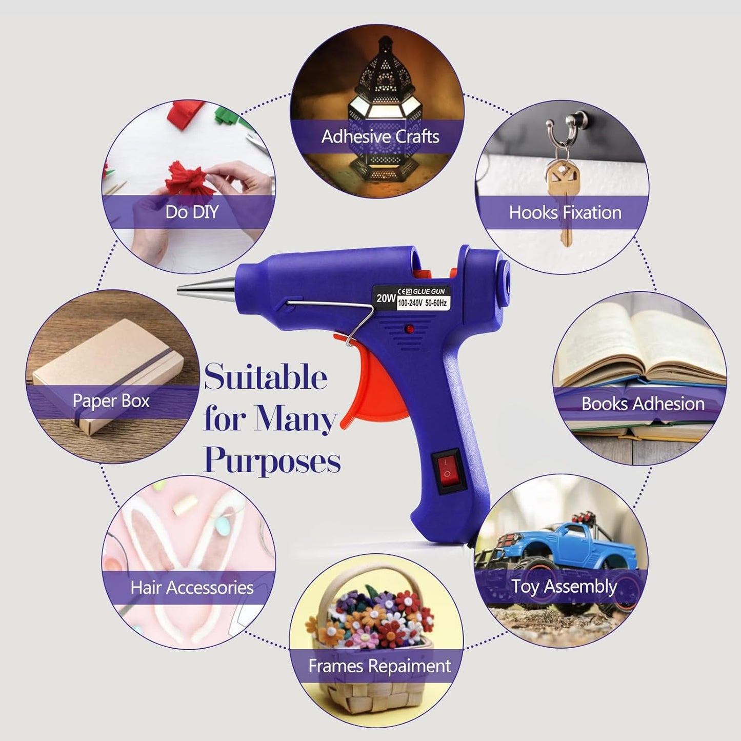 Mini Hot Glue Gun, Hot Melt Gun with 30 Glue Sticks for Arts Crafts, Mini Glue Gun Kit for Kids School Craft and Quick Home Repairs (Multicolored, 20W, 6 Pieces)