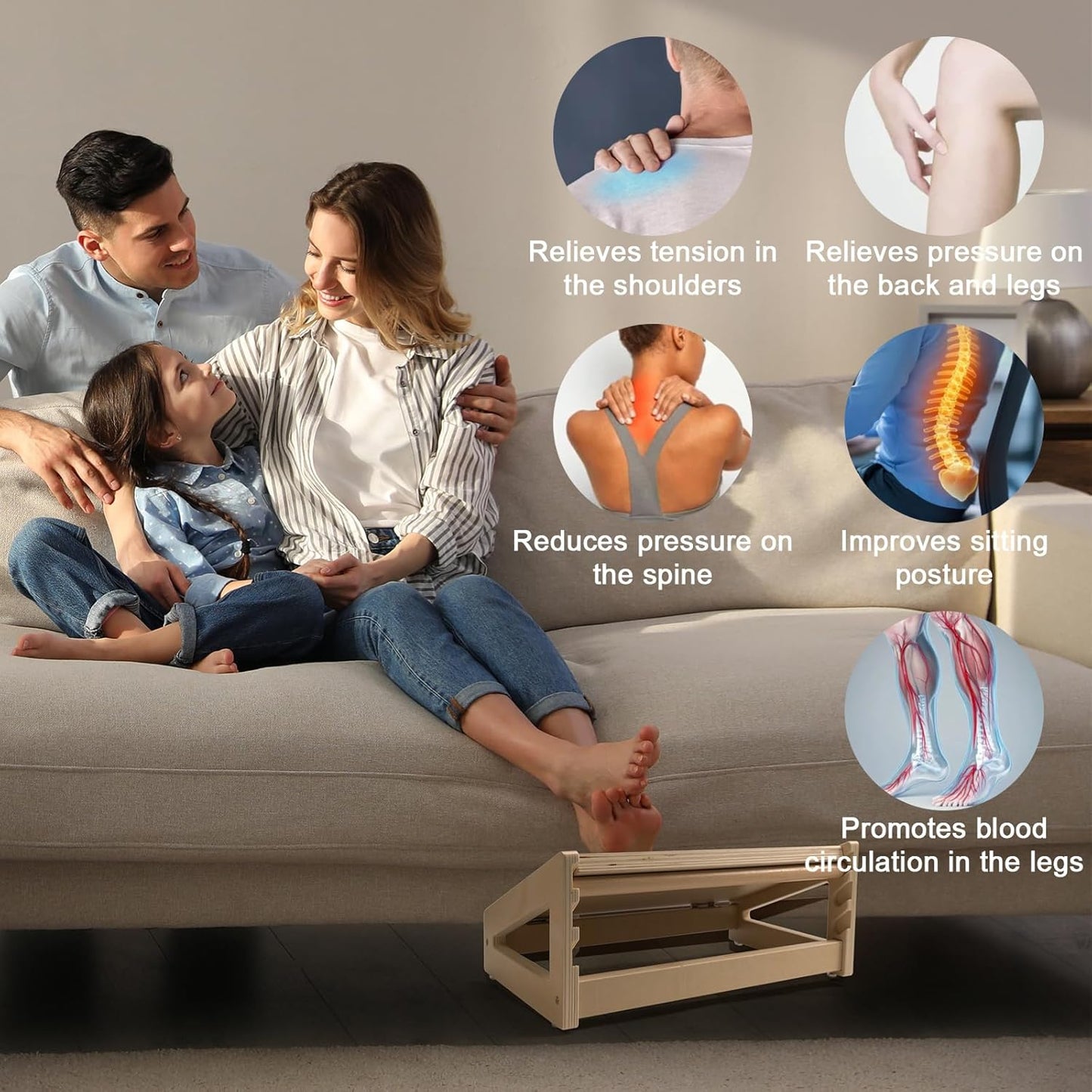 WOOD CITY Foot Rest for Under Desk at Work, 3 Heights Adjustable Footrest with Silicone Surface, 2 in 1 Foot Stool Improve Posture, Reduce Fatigue & Pain, Ideal for Home/Office/Gaming (Natural)