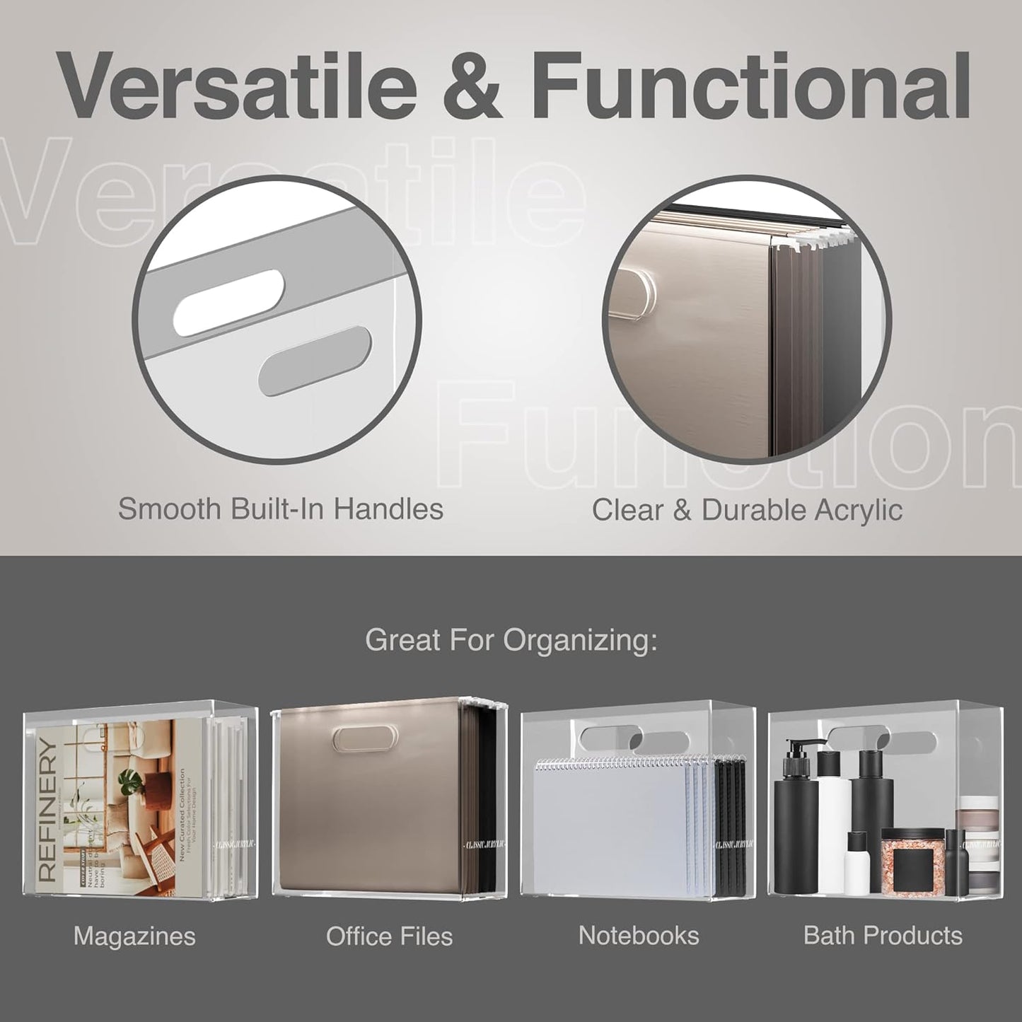 File Organizer for Desk - This Acrylic Storage Box is great for Office Organization - Its Modern Acrylic Magazine Holder makes a Great Gift for Home/Work Space