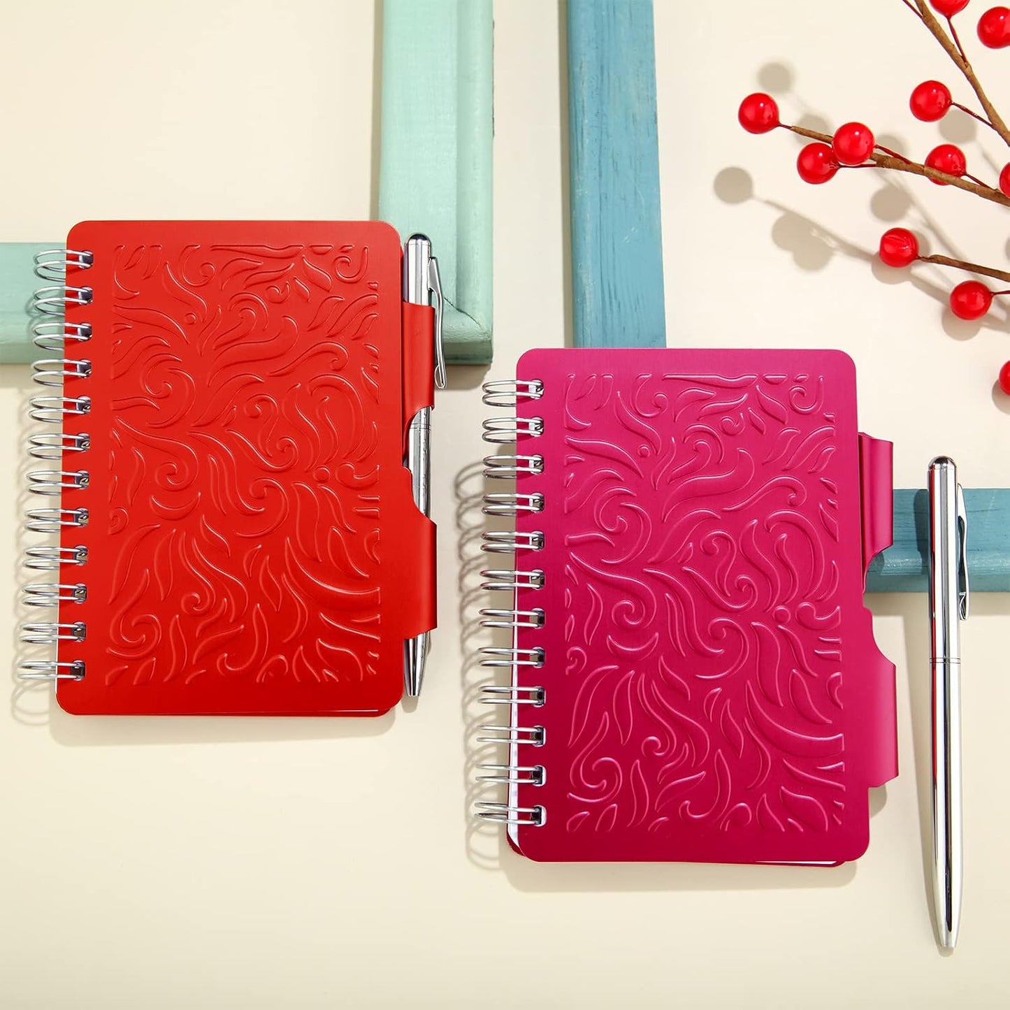 Zonon 2 Pcs Mini Password Book with Alphabetical Tabs Metal Password Keeper Book Portable Organizer Elegant Mandala Pattern Notebook with Pen, Spiral Bound for Information(Red, Rose Red)