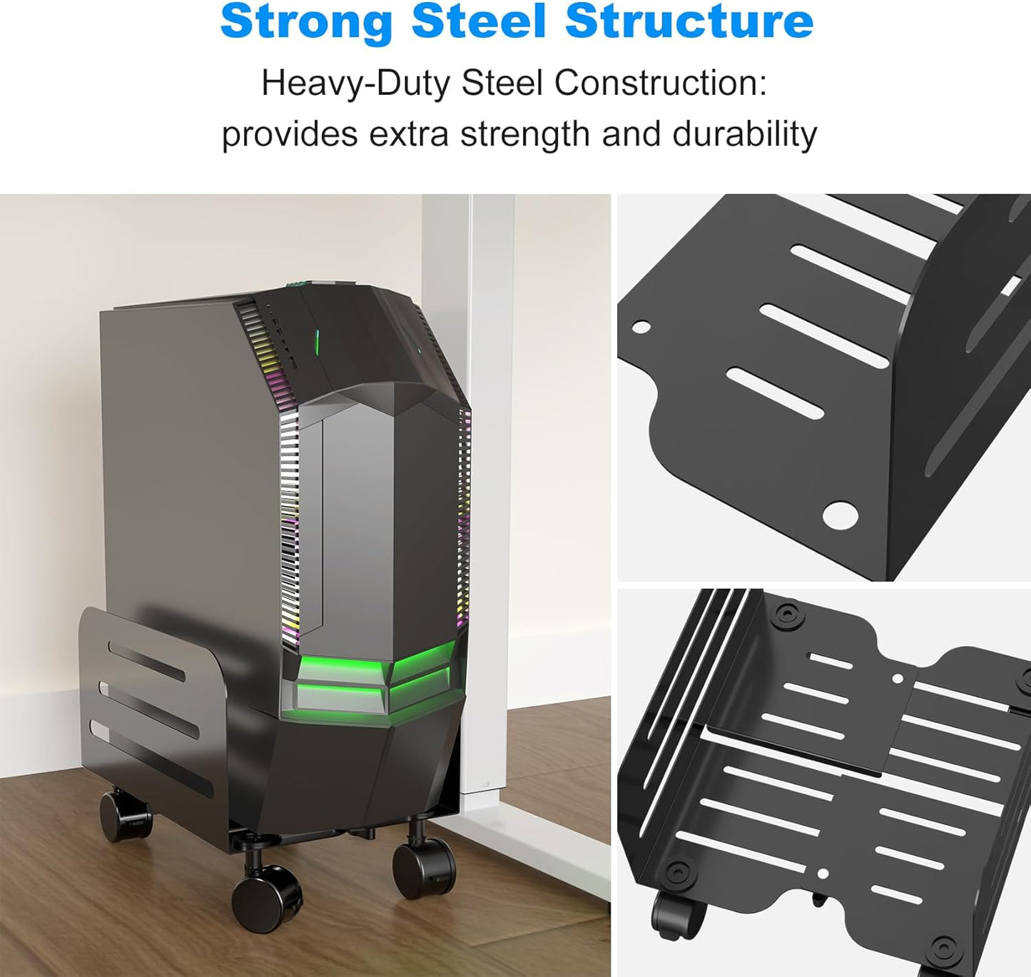 Suptek Computer Tower Stand,Mobile CPU Rolling Stand, 5.5 to 9.8 inch Wide Adjustable Mobile Cart Holder with Locking Caster Wheels,Gaming PC Holder,Steel Rolling Cart,Black(ZJJ005)