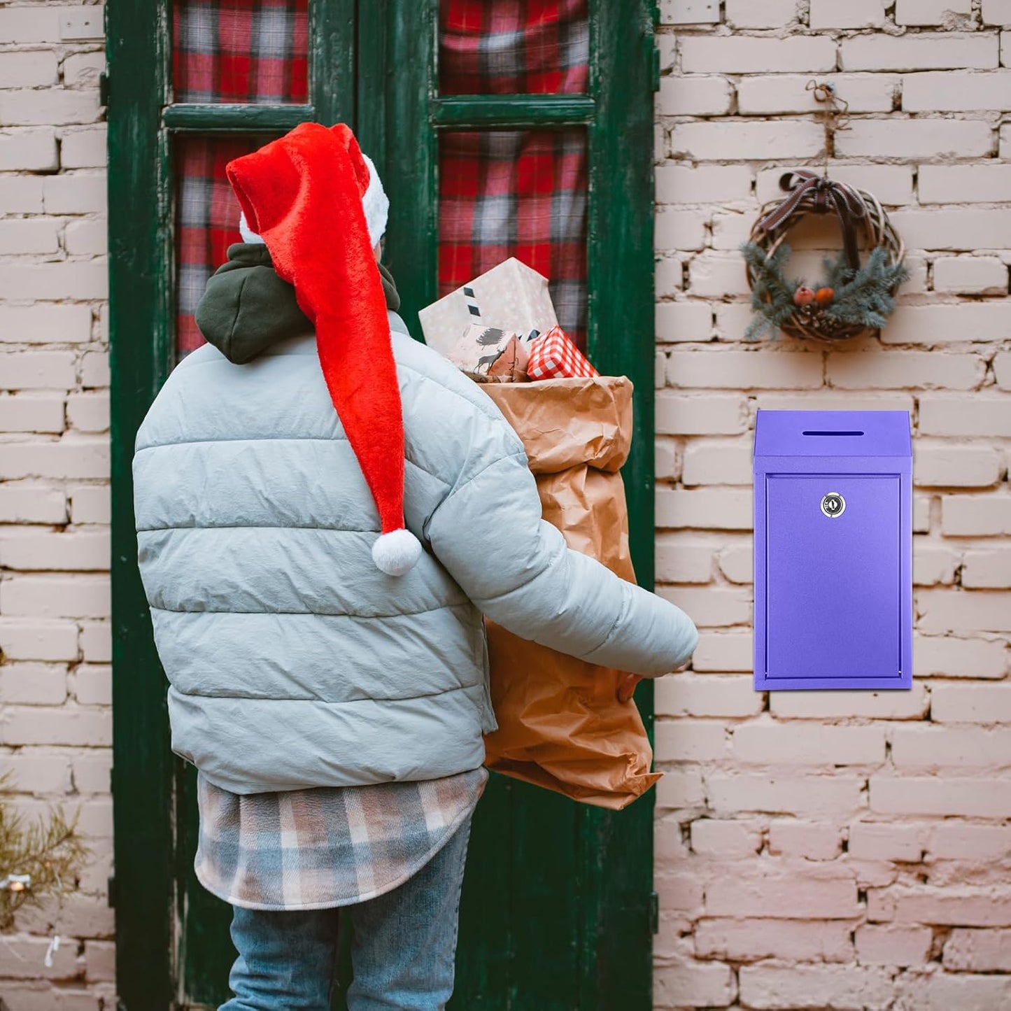 Metal Donation Cash Box Collection Safe Suggestion Box with Lock Wall Mounted Mailbox Delivery Ballot Container for Home Office Outdoor Door