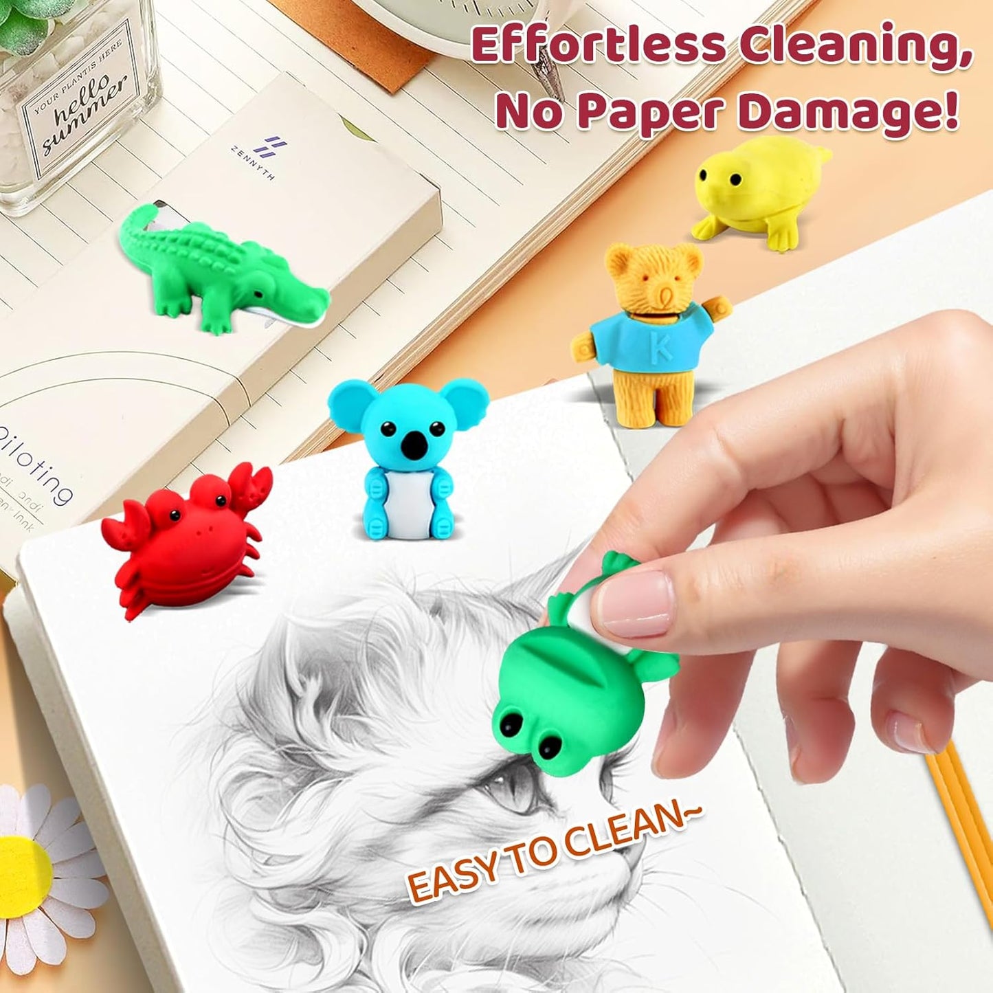 64Pcs Animal Erasers Bulk Cute Desk Pets Kids Puzzle Erasers Take Apart Cool 3D Eraser Mini Pencil Eraser Fun Party Favors for School Supplies Classroom Rewards Easter Egg Fillers Gifts